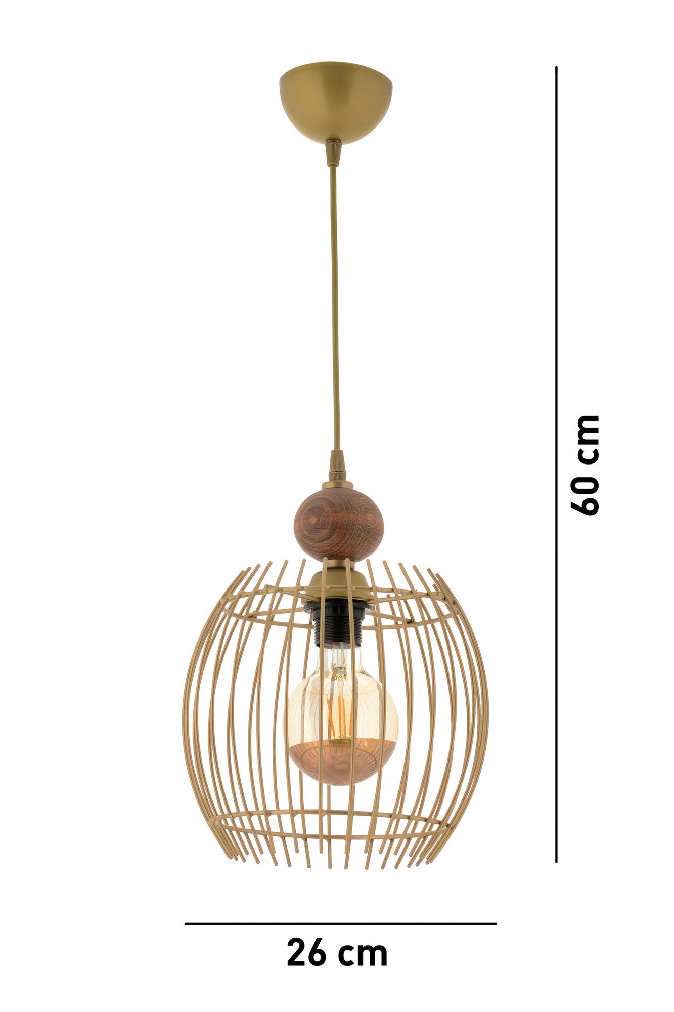 Candeeiro de Teto – 60 cm – Dourado e Natural – Metal