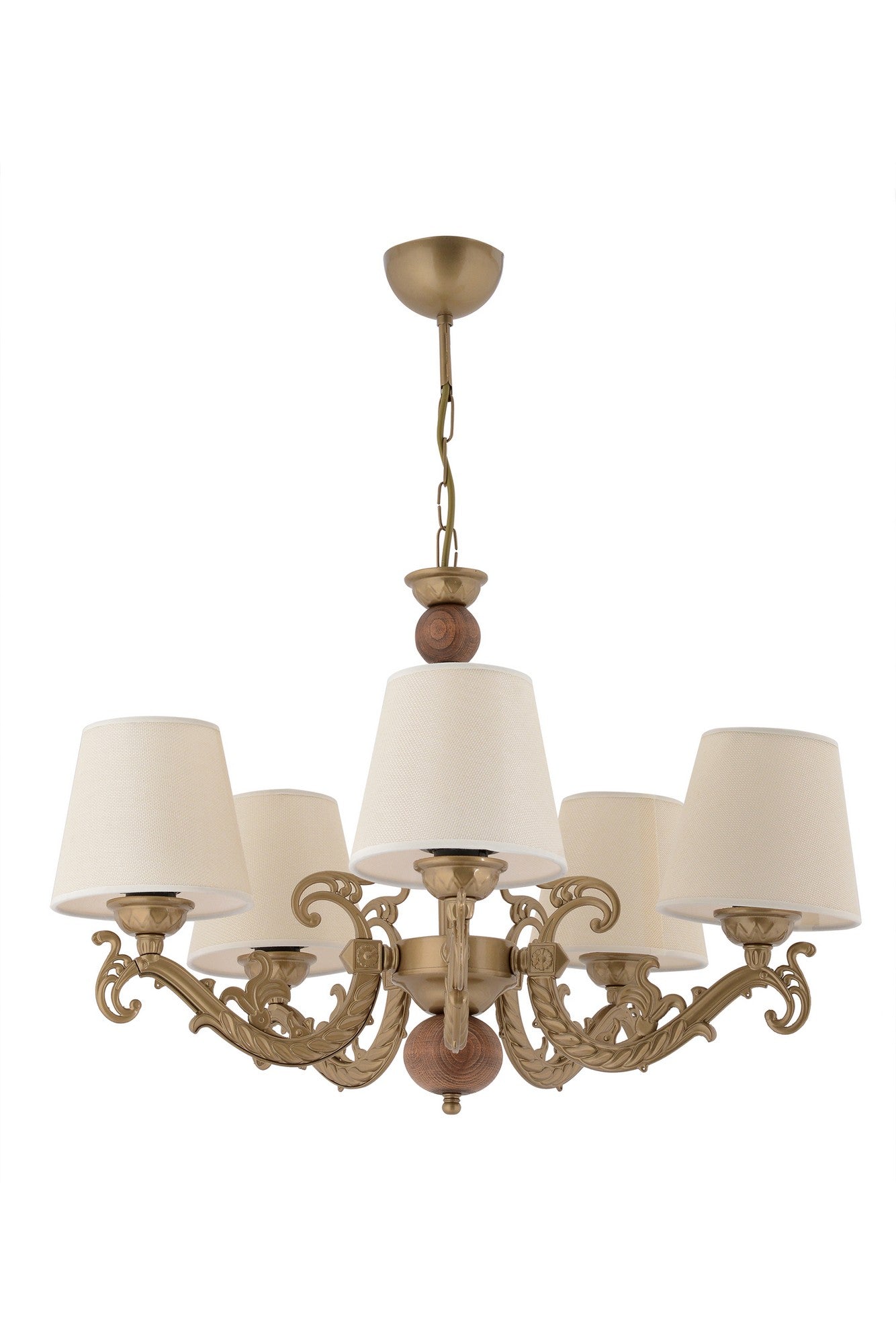 Candeeiro de Teto – 65 cm – Branco, Dourado, Marrom – Metal
