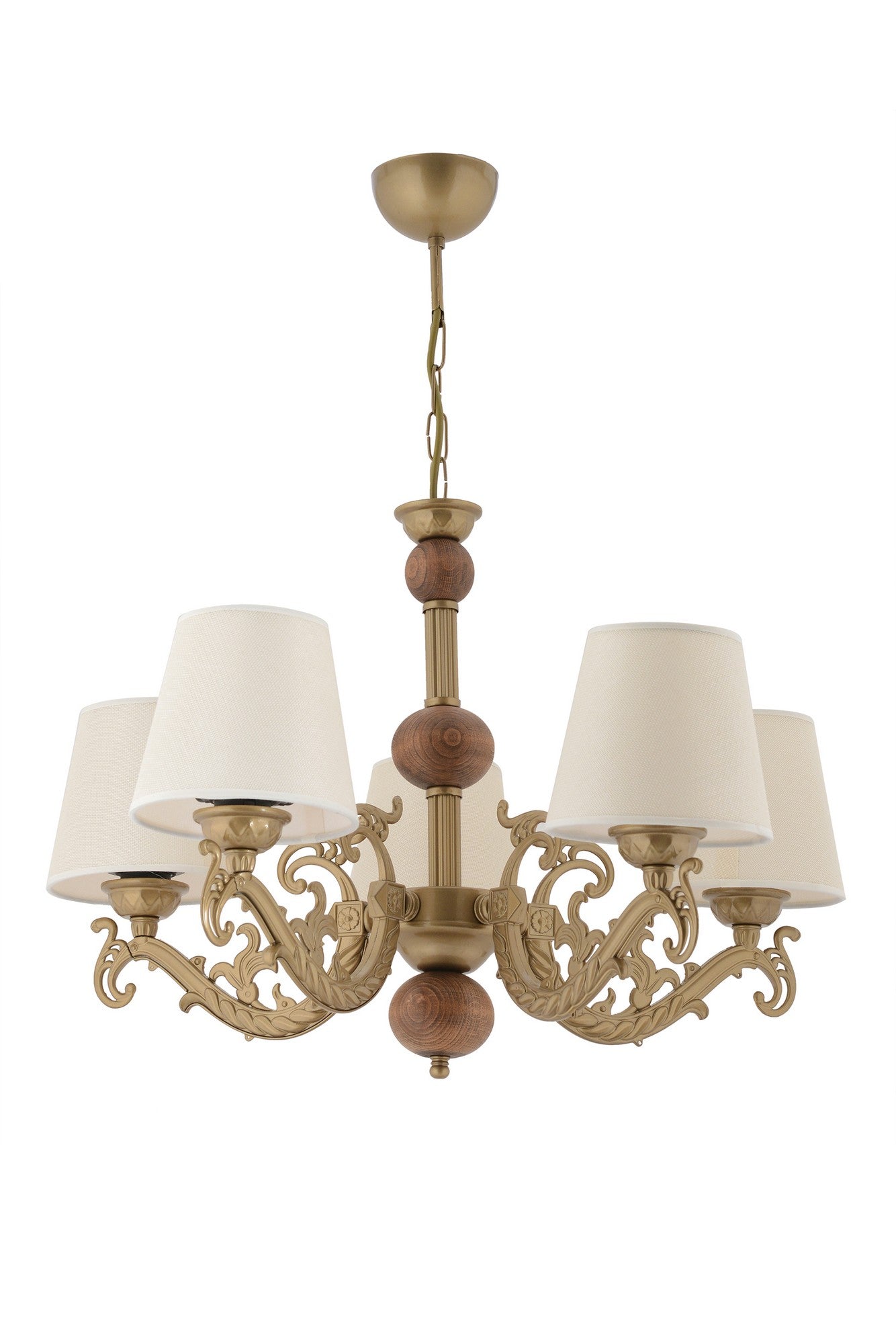 Candeeiro de Teto – 65 cm – Branco, Dourado, Marrom – Metal