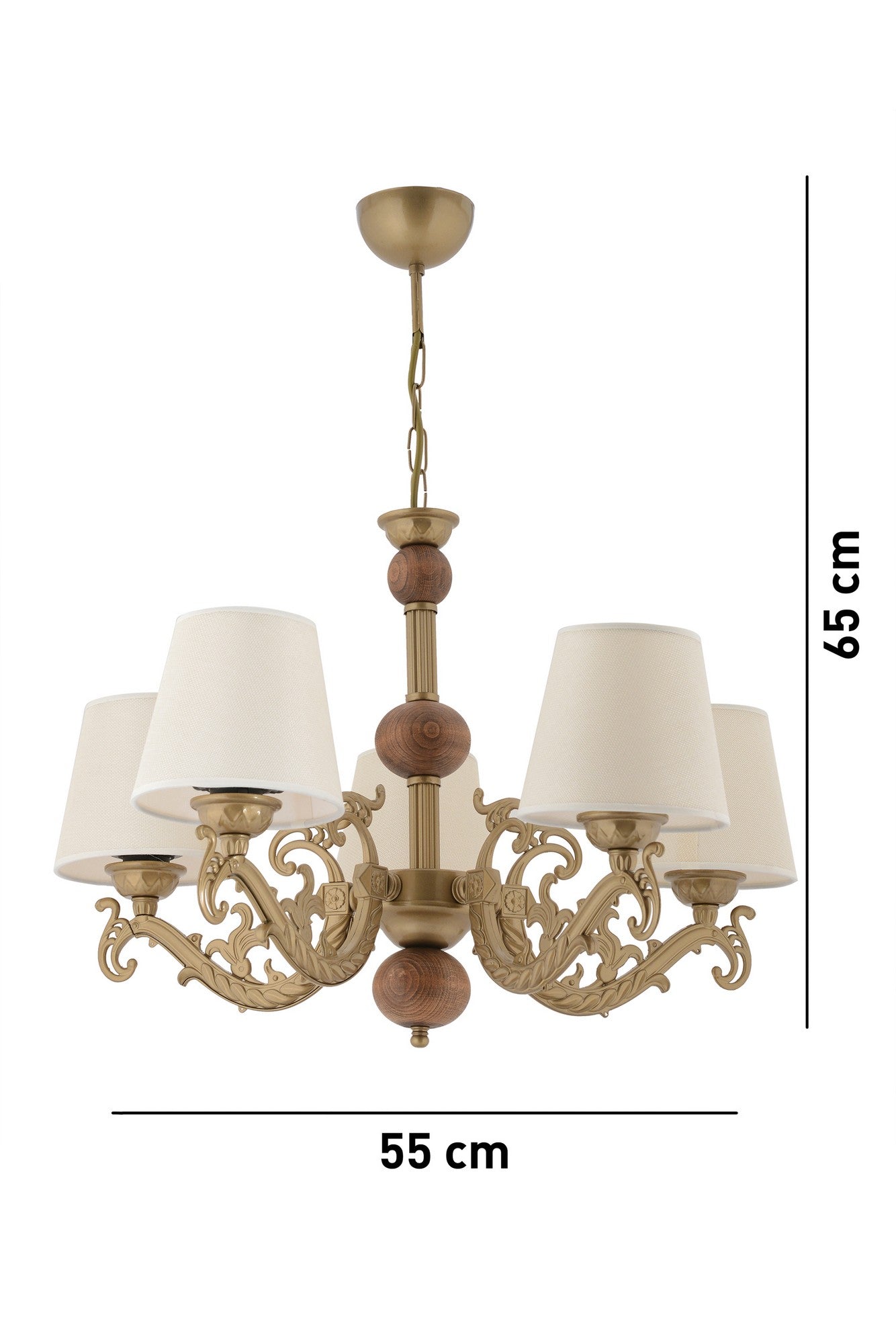 Candeeiro de Teto – 65 cm – Branco, Dourado, Marrom – Metal