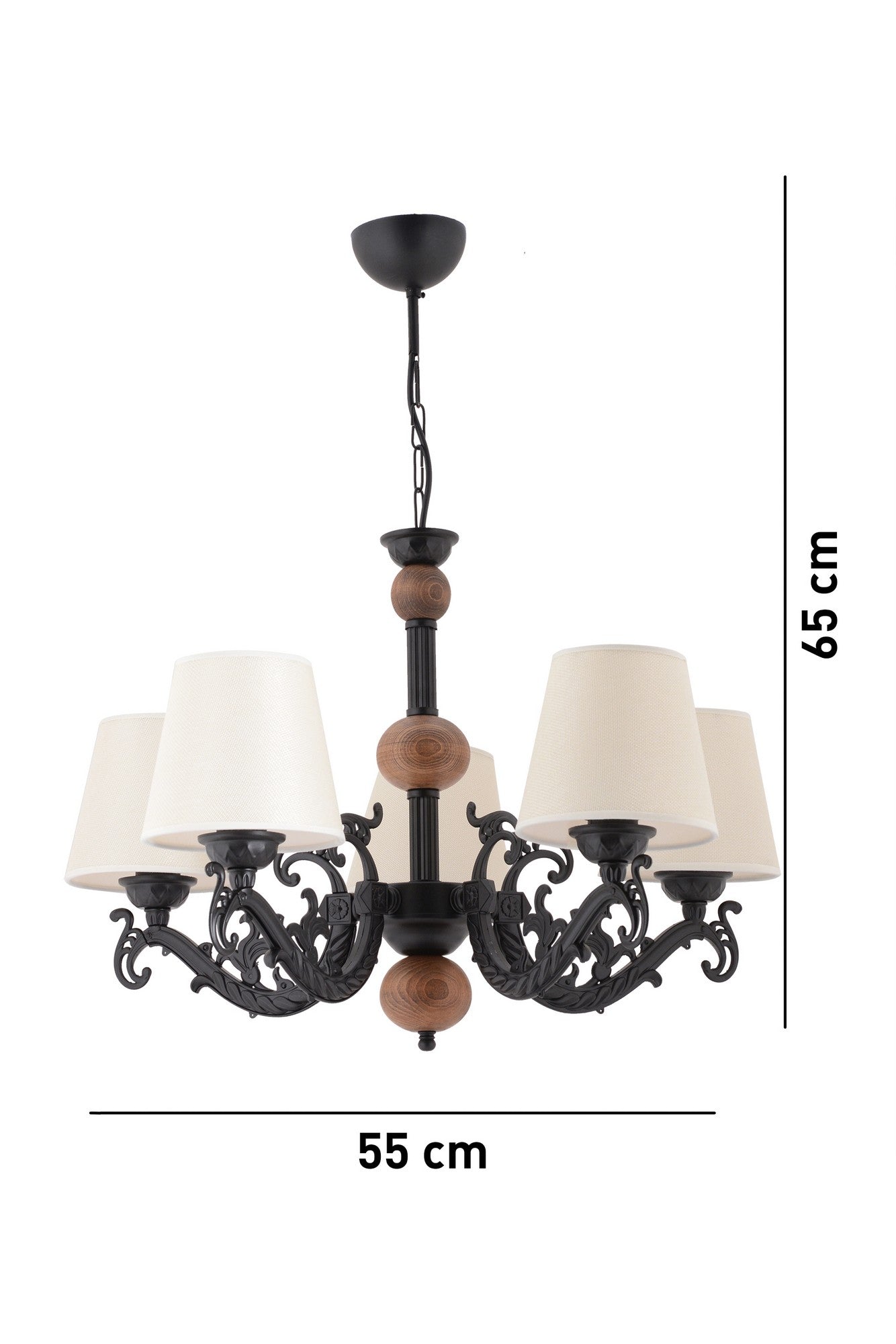 Candeeiro de Teto – 65 cm – Branco, Preto, Castanho – Metal com PVC