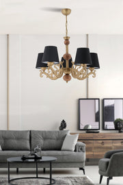 Candeeiro de Teto – 65 cm x 55 cm – Preto, Dourado, Marrom – Metal