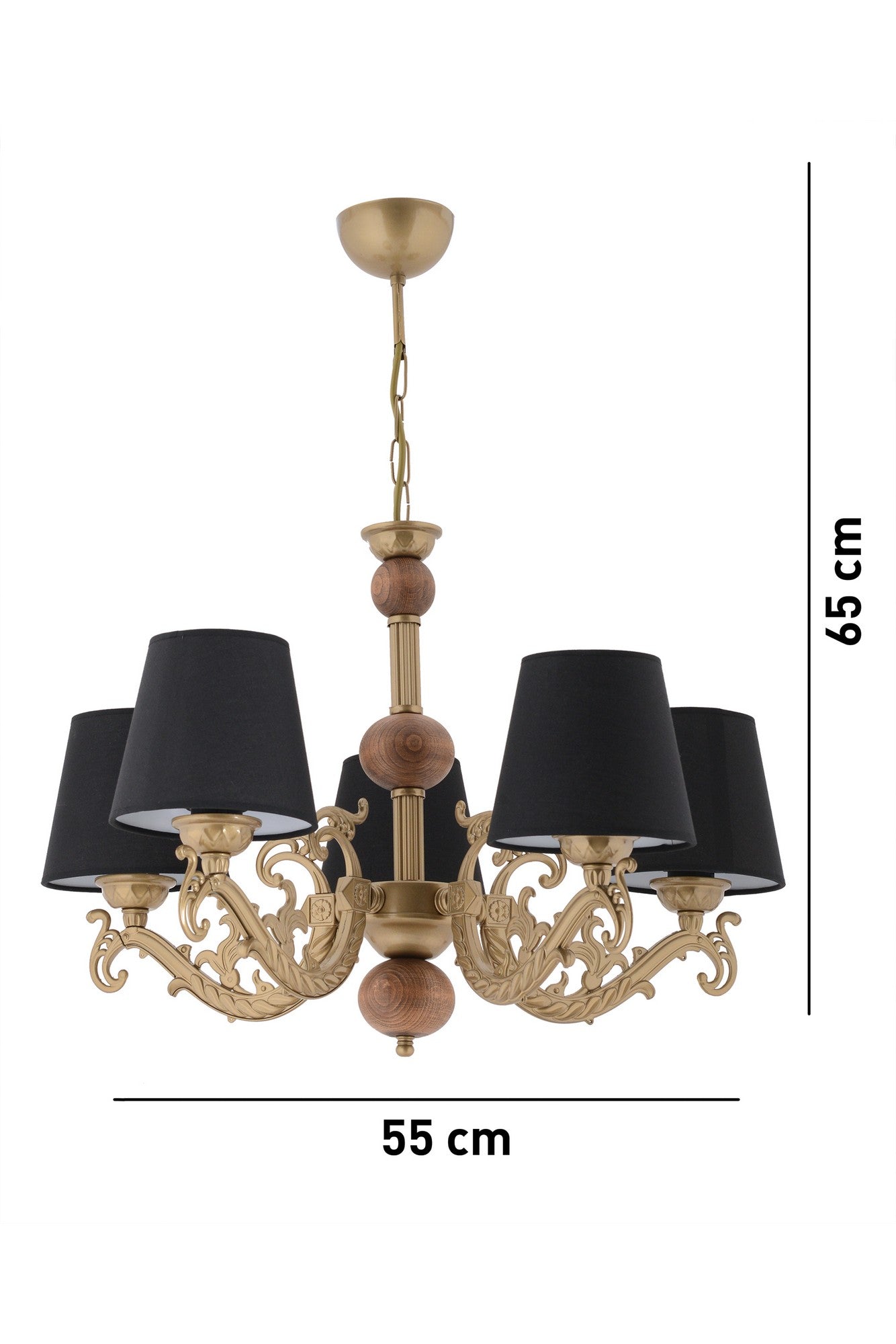 Candeeiro de Teto – 65 cm x 55 cm – Preto, Dourado, Marrom – Metal