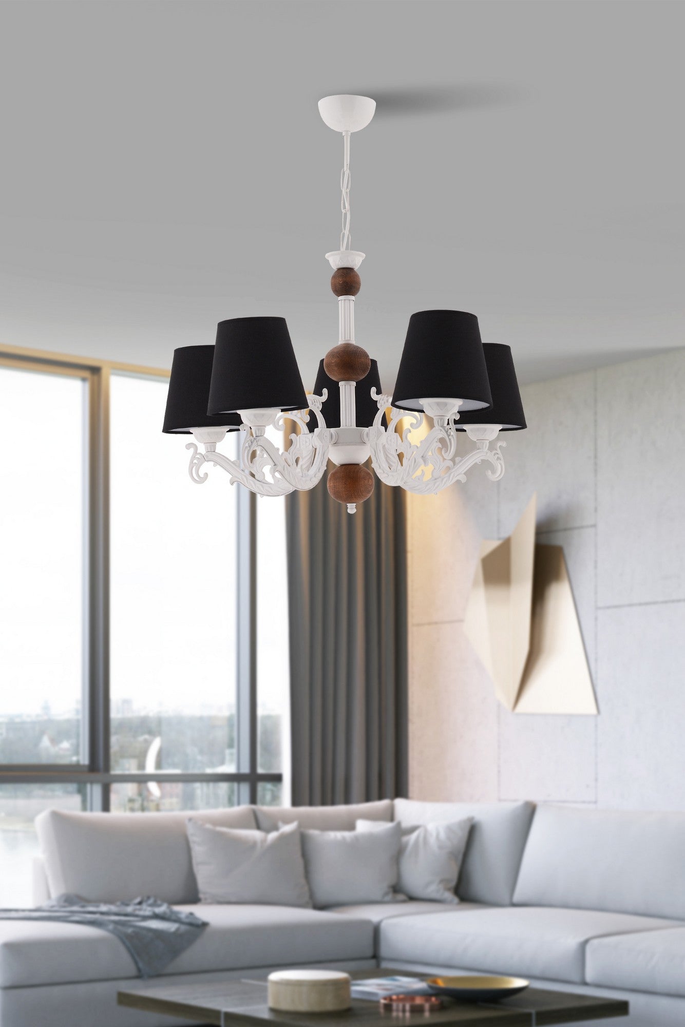 Candeeiro de Teto – 55 cm – Preto, Branco, Marrom – Metálico