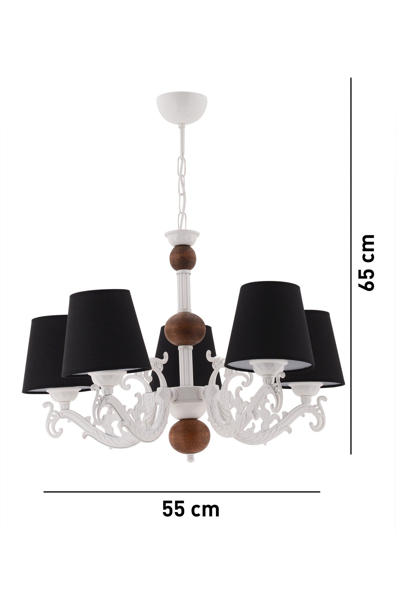 Candeeiro de Teto – 55 cm – Preto, Branco, Marrom – Metálico