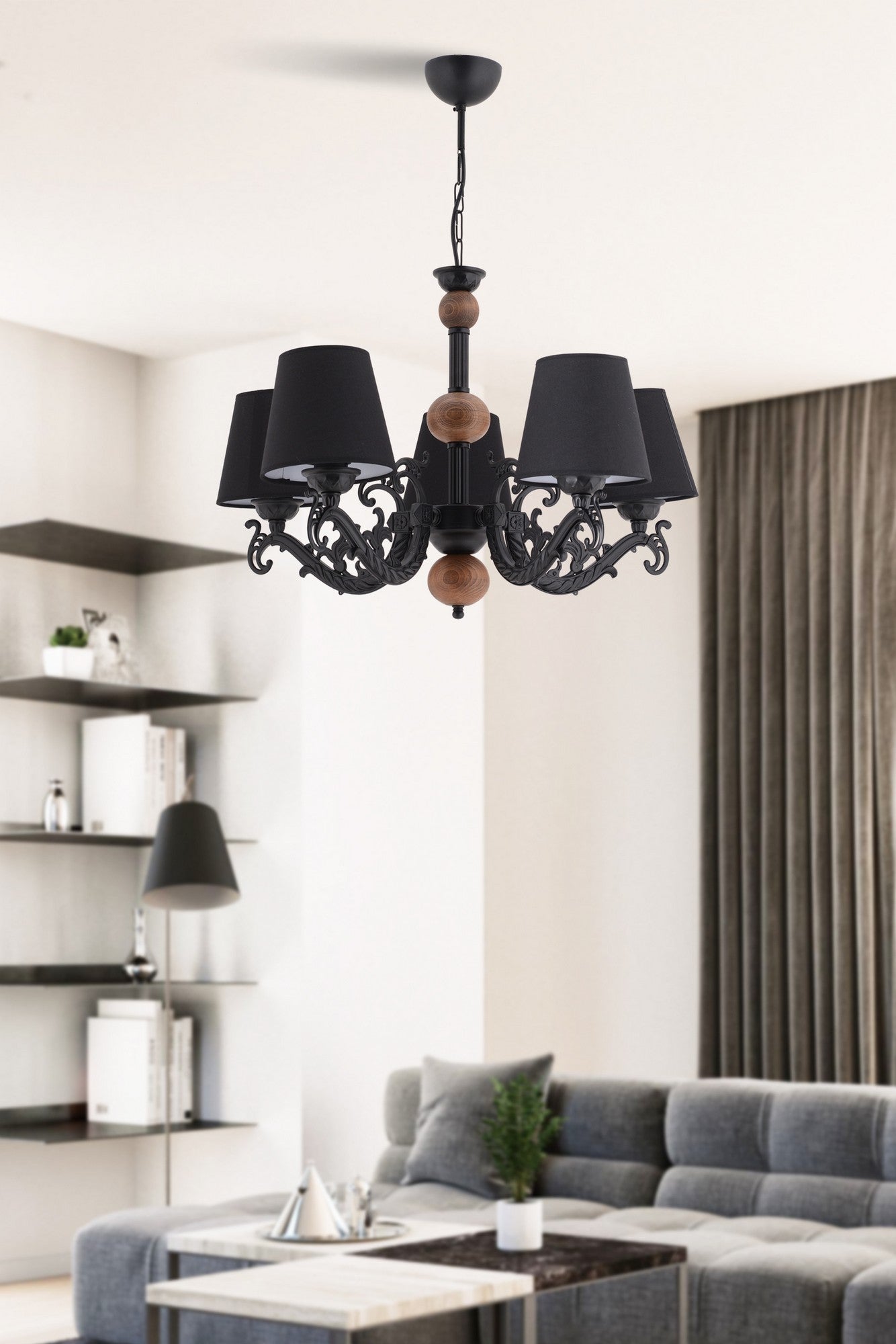 Candeeiro de Teto – 55 cm – Preto e Marrom – Metal