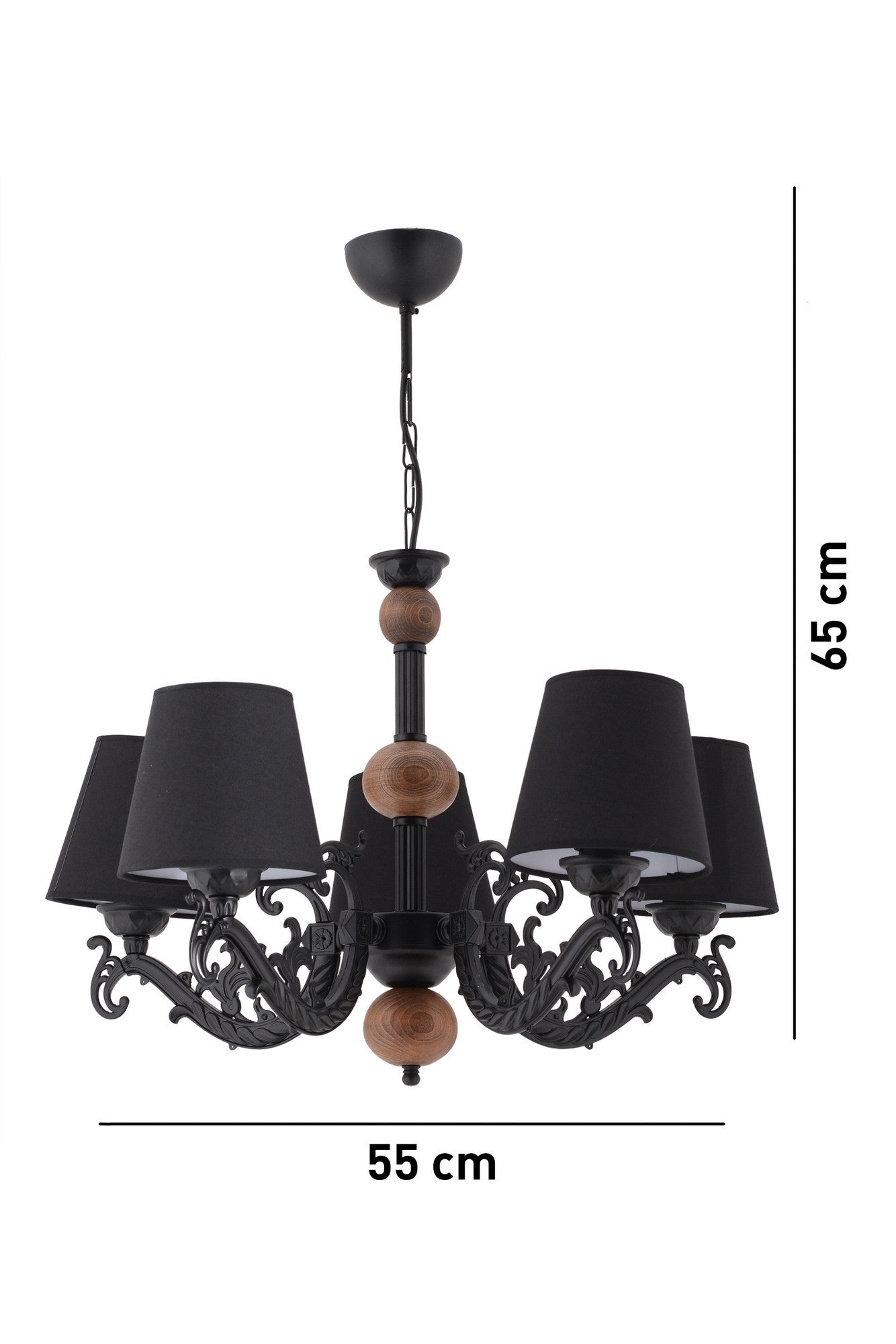 Candeeiro de Teto – 55 cm – Preto e Marrom – Metal