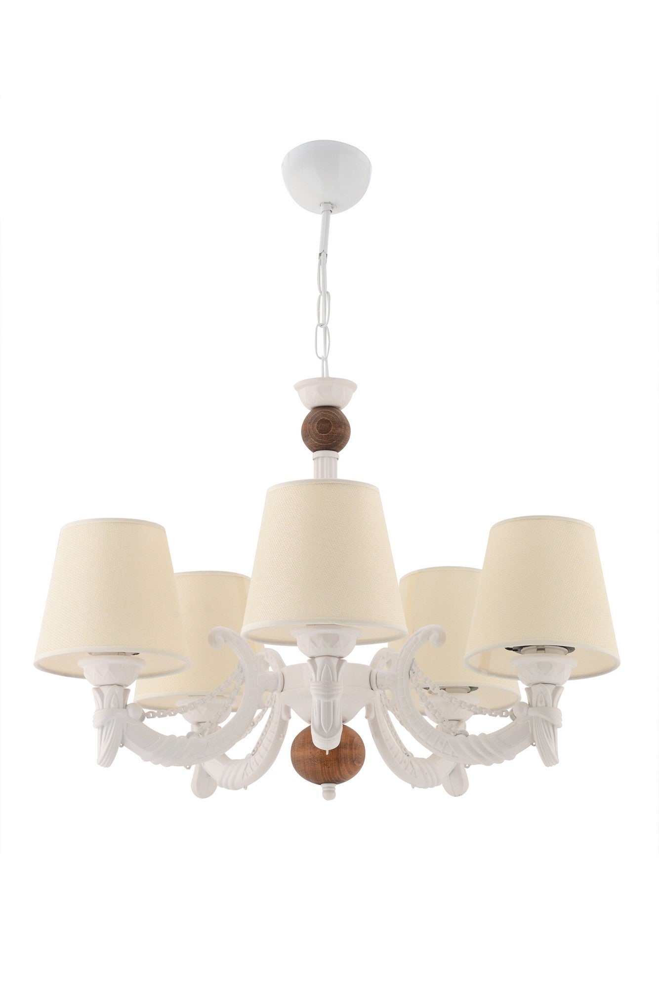 Candeeiro de Teto – 65 cm x 55 cm – Creme, Branco, Marrom – Metálico com Tampa de PVC