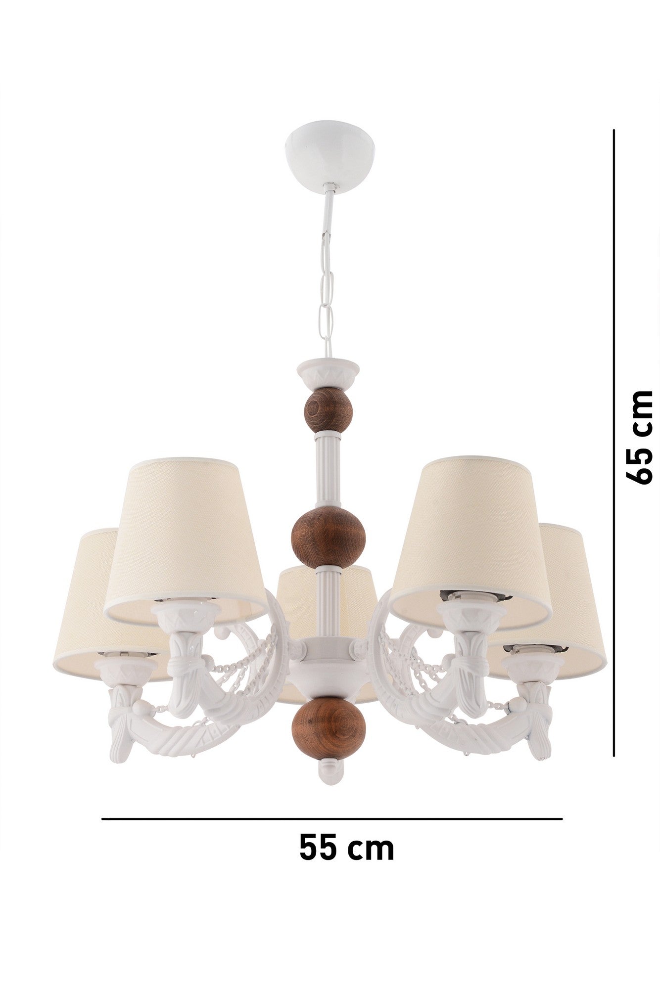 Candeeiro de Teto – 65 cm x 55 cm – Creme, Branco, Marrom – Metálico com Tampa de PVC