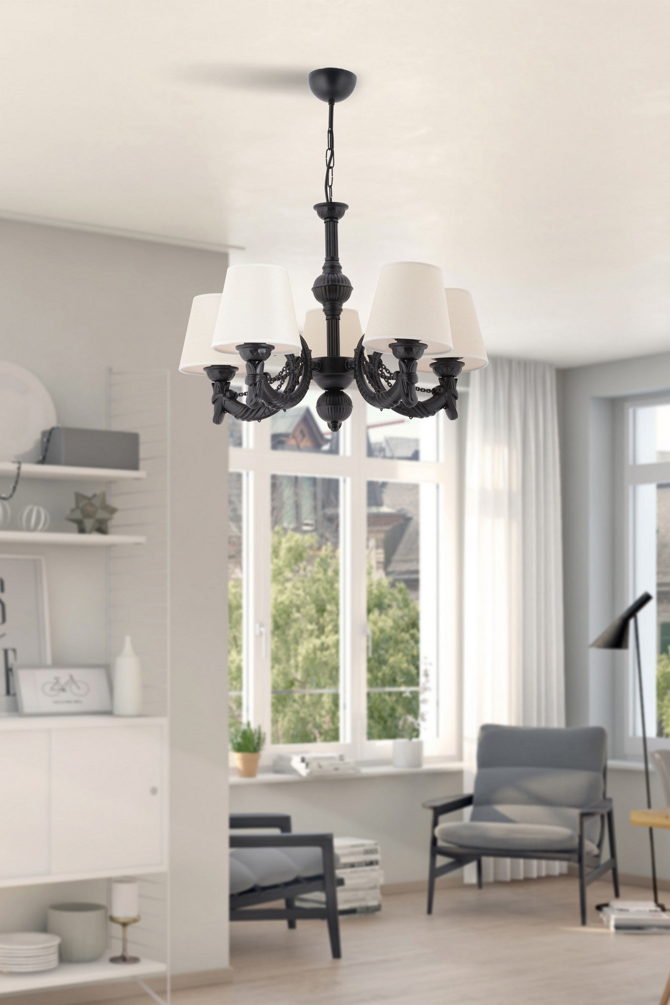 Candeeiro de Teto – 65 cm x 55 cm – Preto e Branco – Metal com PVC