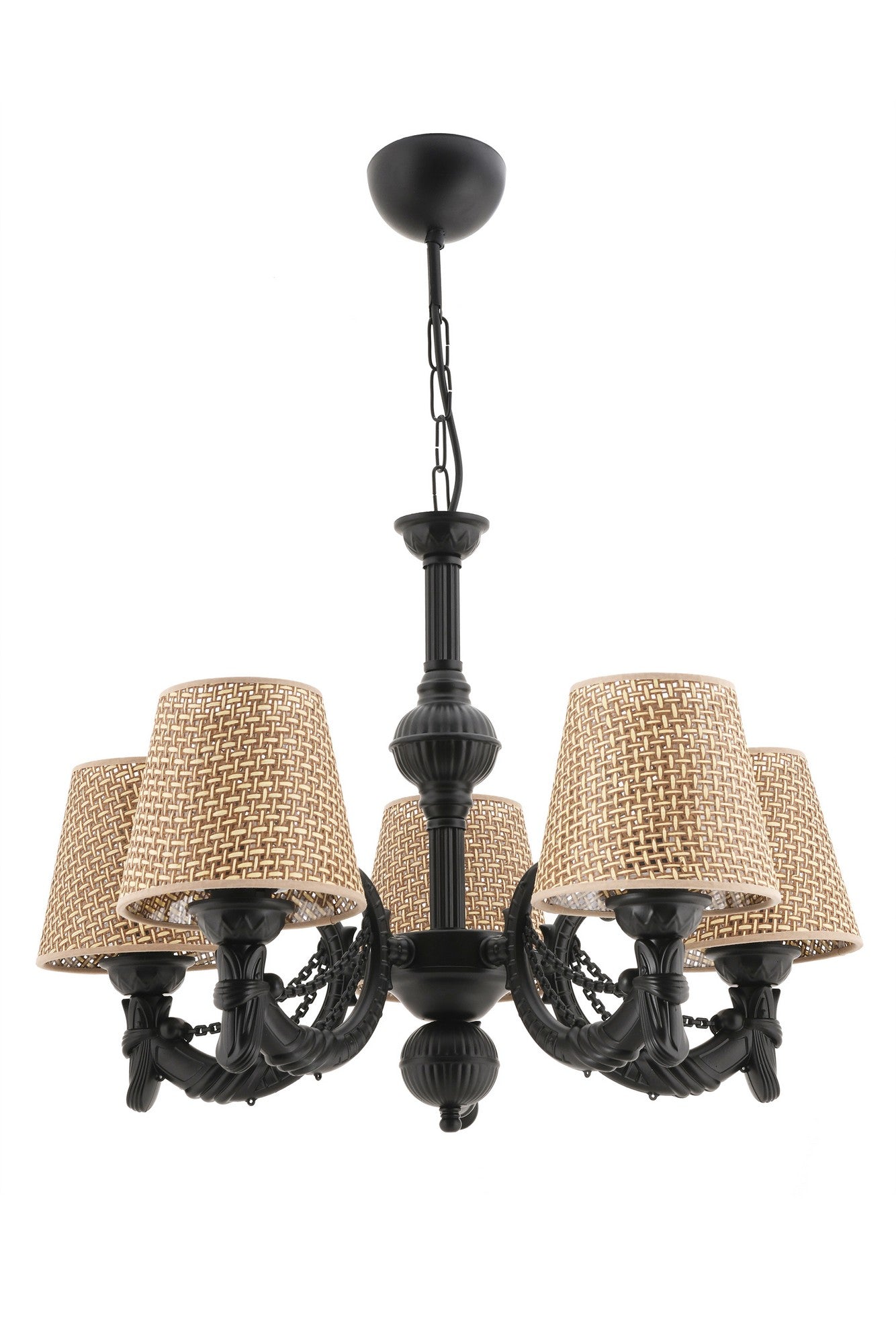 Candeeiro de Teto – 65 cm – Preto/Natural – Metal/Tecido