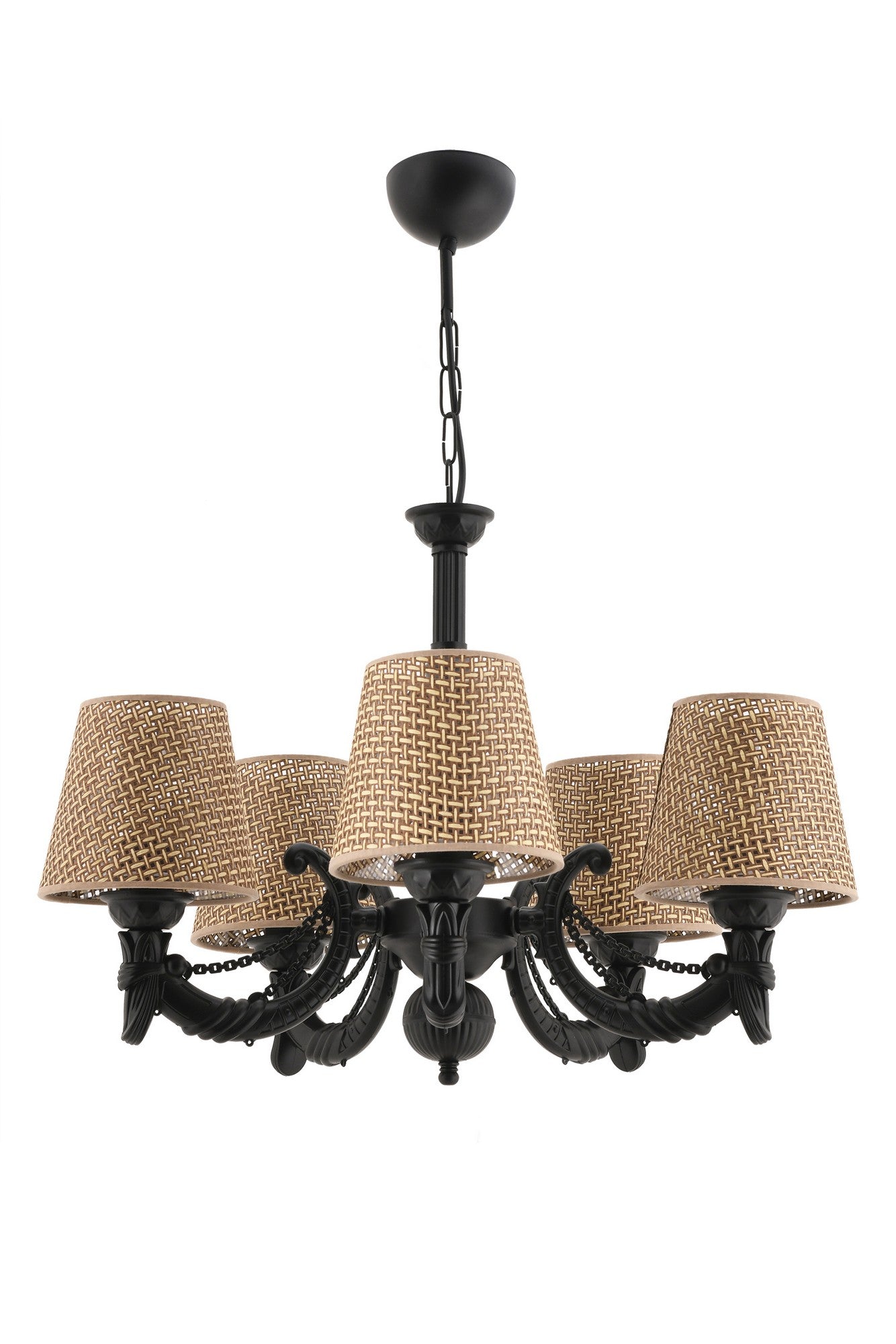 Candeeiro de Teto – 65 cm – Preto/Natural – Metal/Tecido