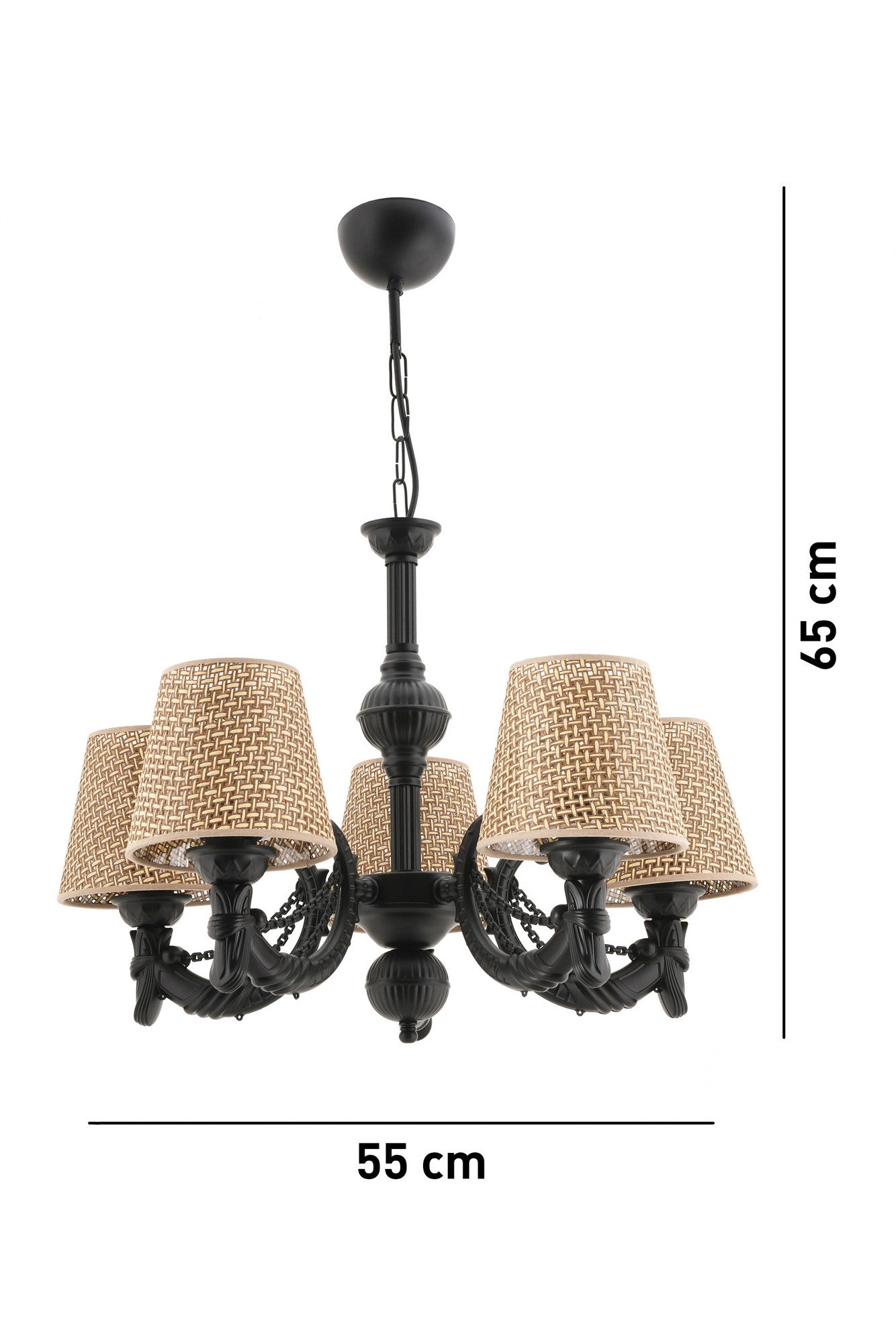 Candeeiro de Teto – 65 cm – Preto/Natural – Metal/Tecido