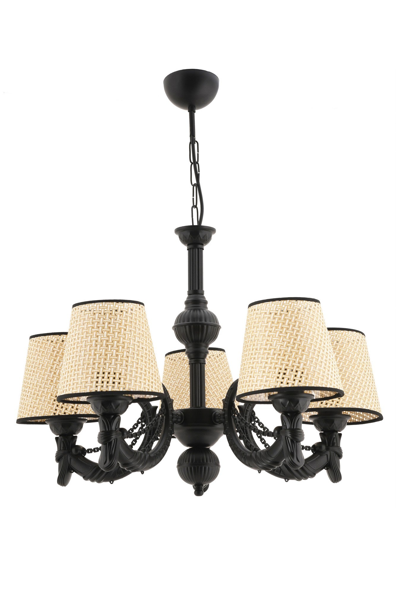 Candeeiro de Teto – 65 cm – Preto e Natural – Metal