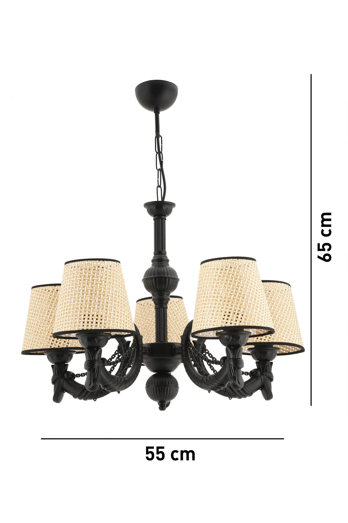 Candeeiro de Teto – 65 cm – Preto e Natural – Metal