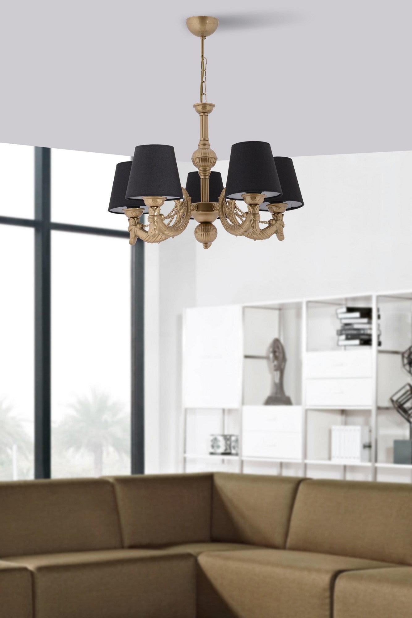 Candeeiro de Teto – 65 cm – Preto e Dourado – Metal