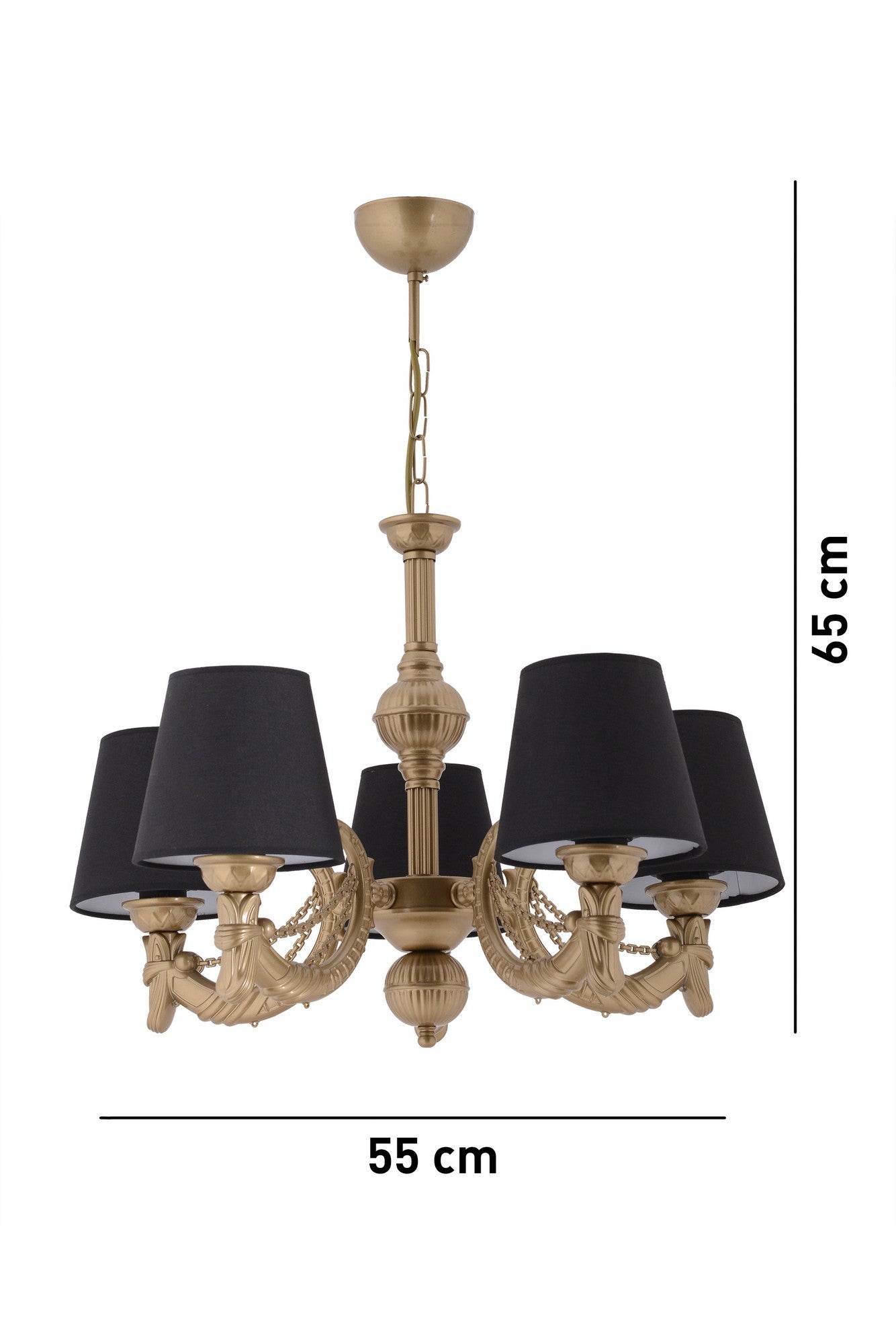 Candeeiro de Teto – 65 cm – Preto e Dourado – Metal