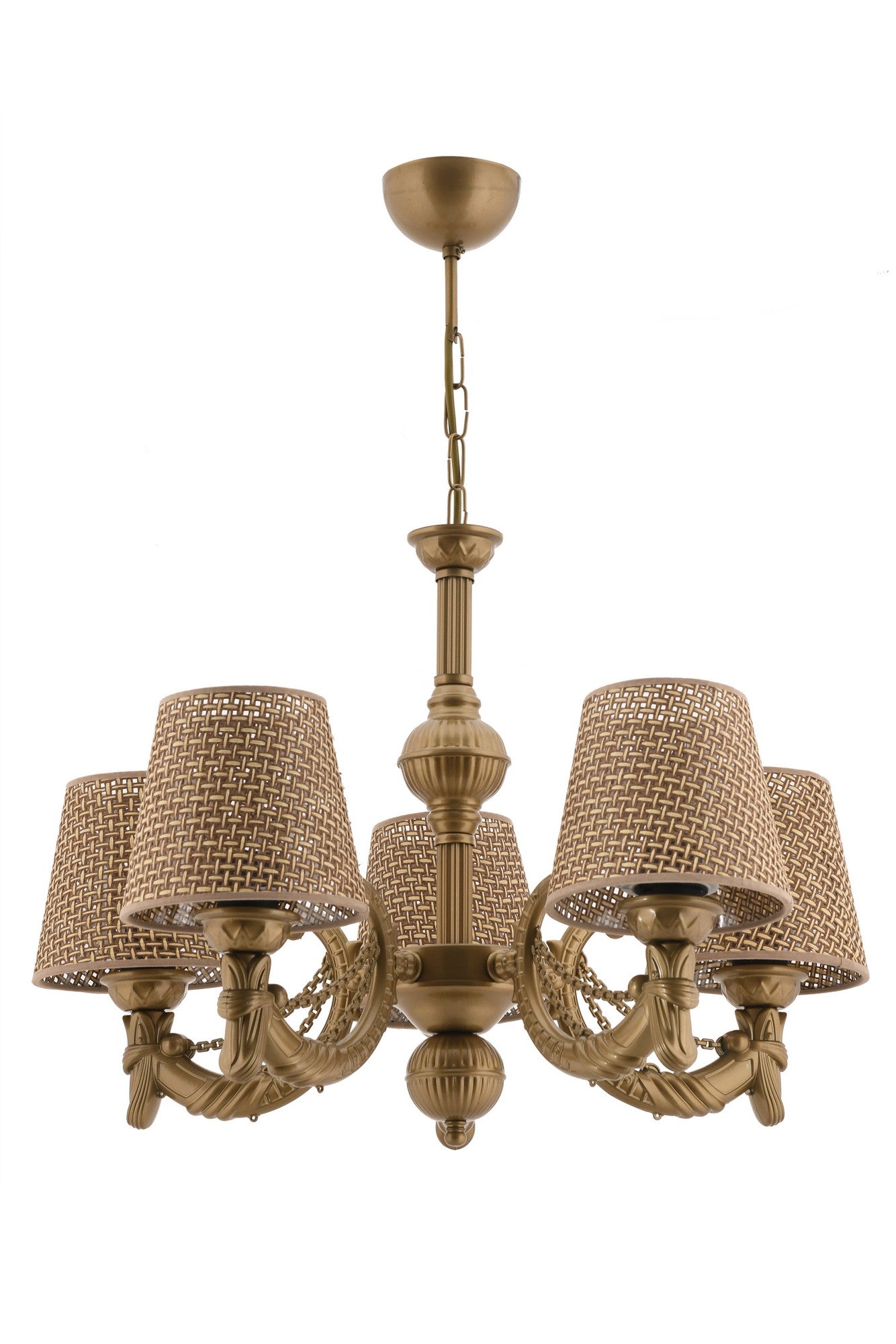 Candeeiro de Teto – 65 cm – Ouro e Natural – Metal e Tecido