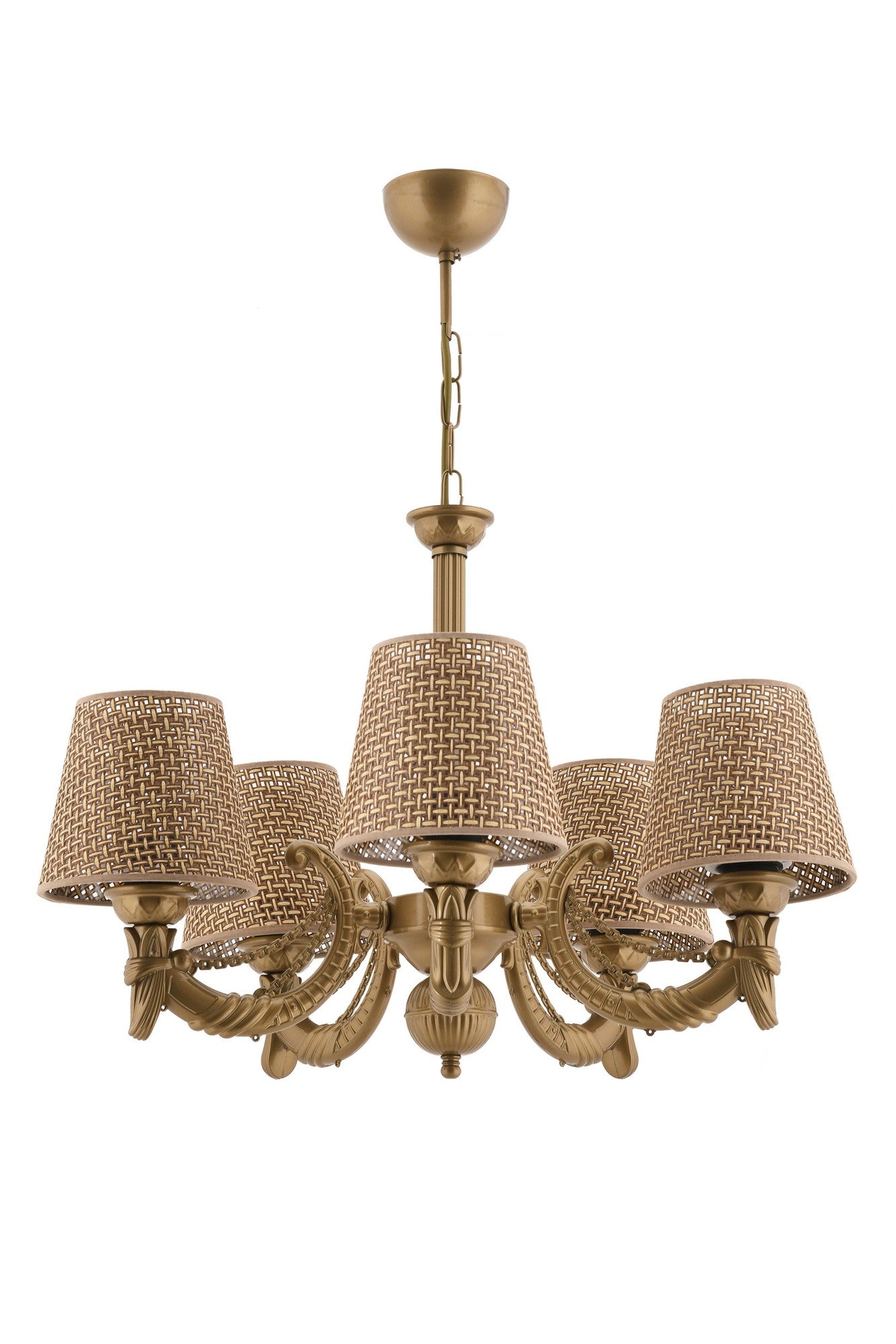 Candeeiro de Teto – 65 cm – Ouro e Natural – Metal e Tecido