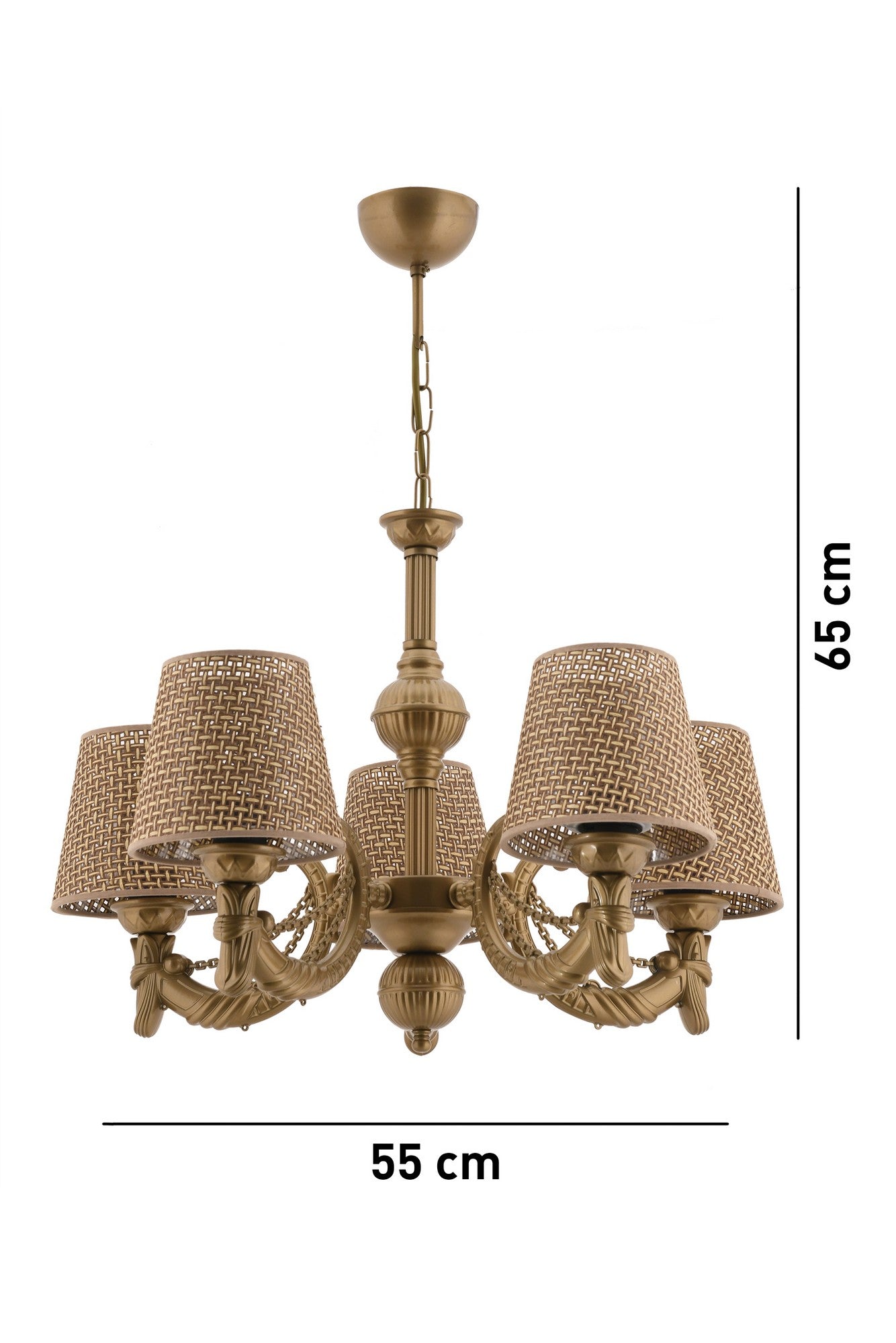 Candeeiro de Teto – 65 cm – Ouro e Natural – Metal e Tecido