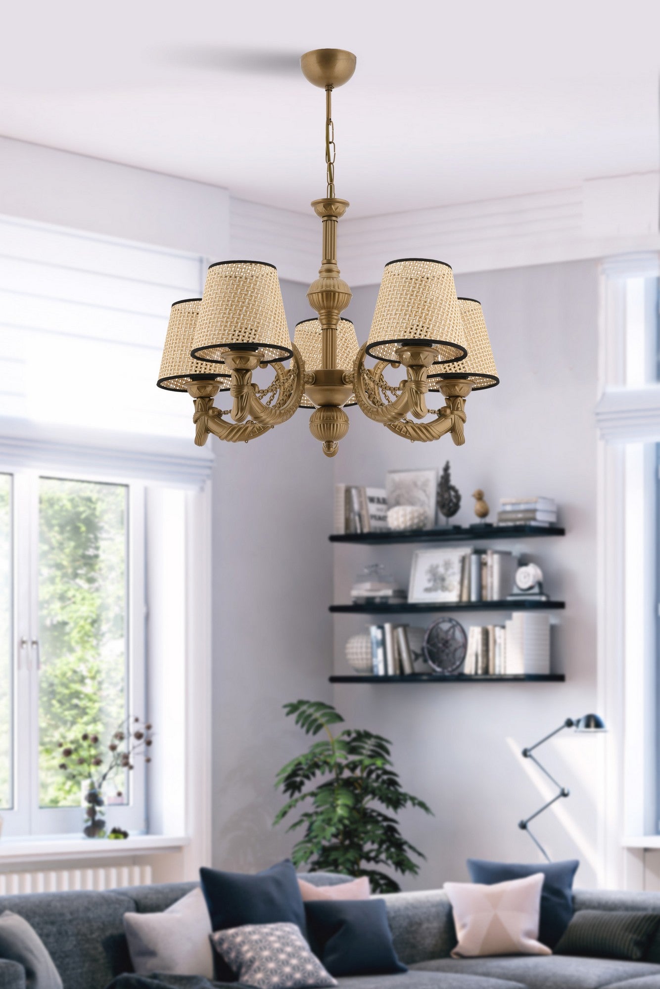 Candeeiro de Teto – 65 cm – Natural e Ouro – Metal