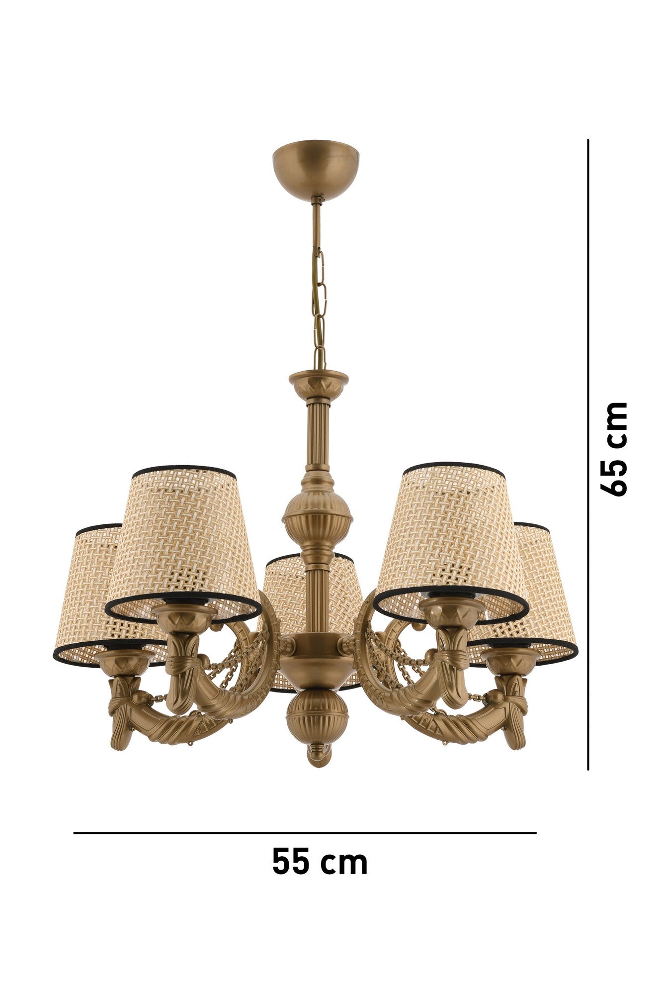 Candeeiro de Teto – 65 cm – Natural e Ouro – Metal