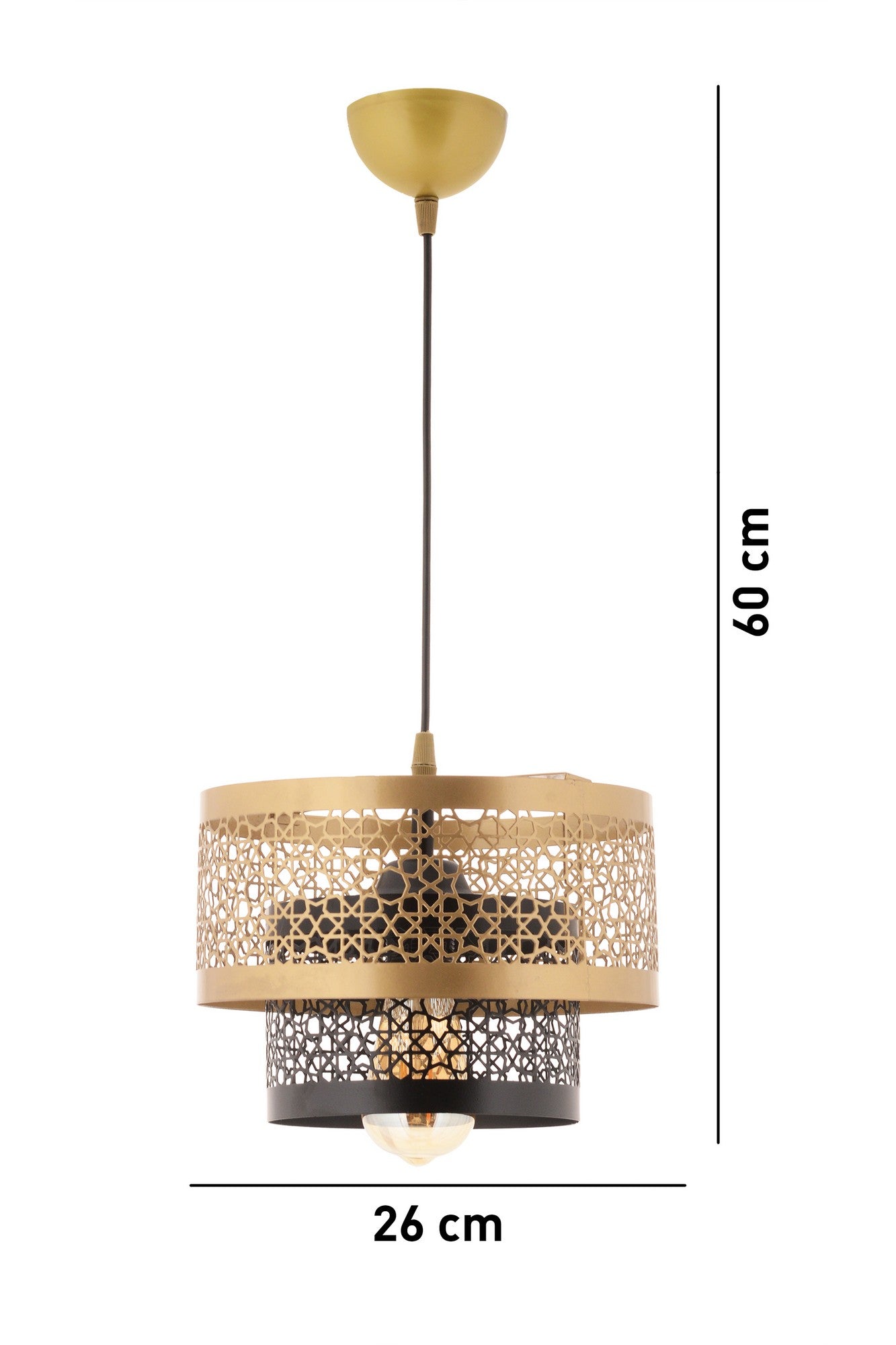 Candeeiro de Teto – 60 cm – Preto e Dourado – Metal