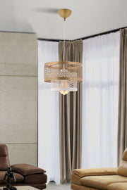 Candeeiro de Teto – 30 x 30 x 22 cm – Branco e Dourado – Metal