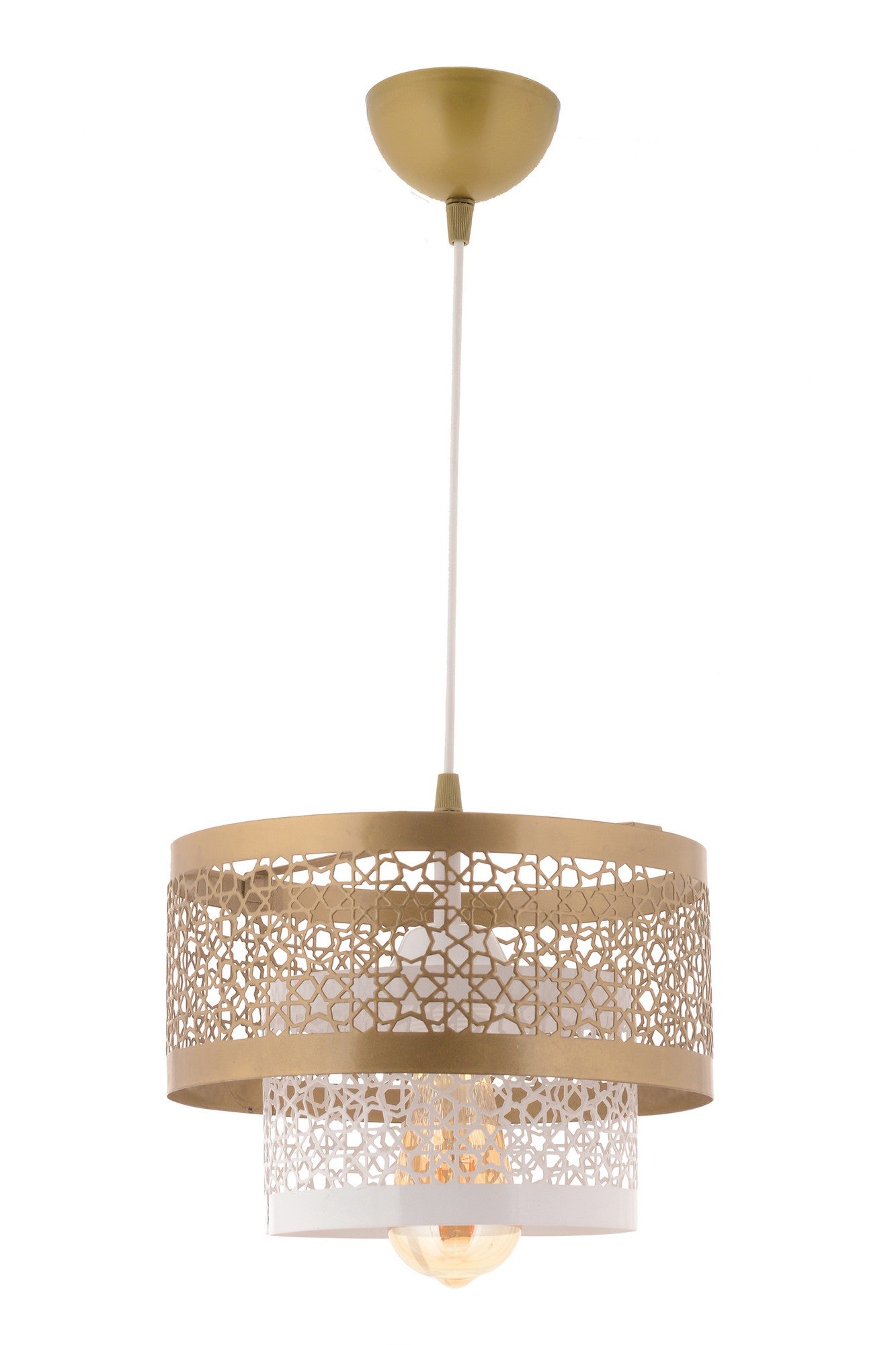 Candeeiro de Teto – 30 x 30 x 22 cm – Branco e Dourado – Metal