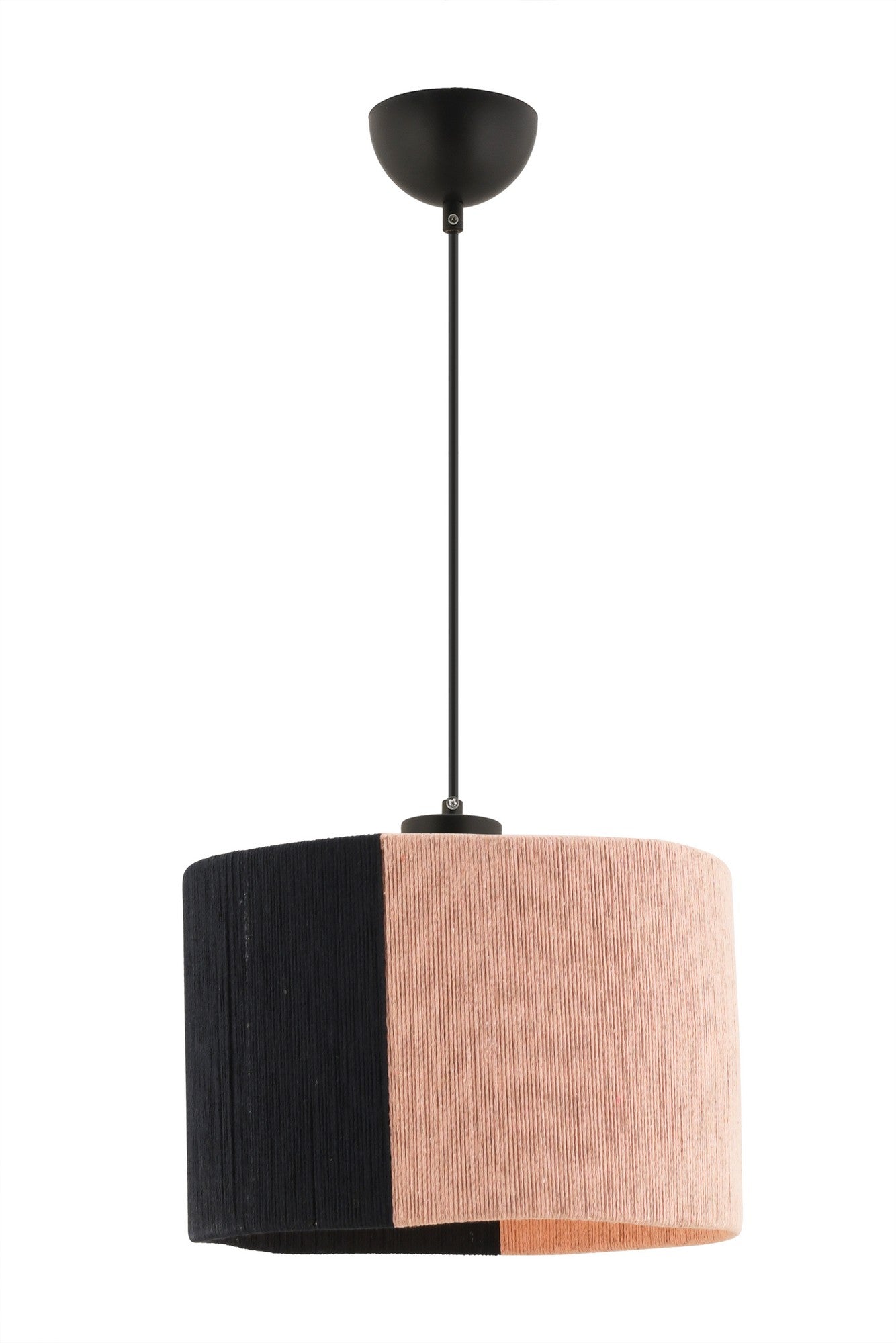 Candeeiro de Teto – 65 cm – Preto e Rosa – Metal e Juta