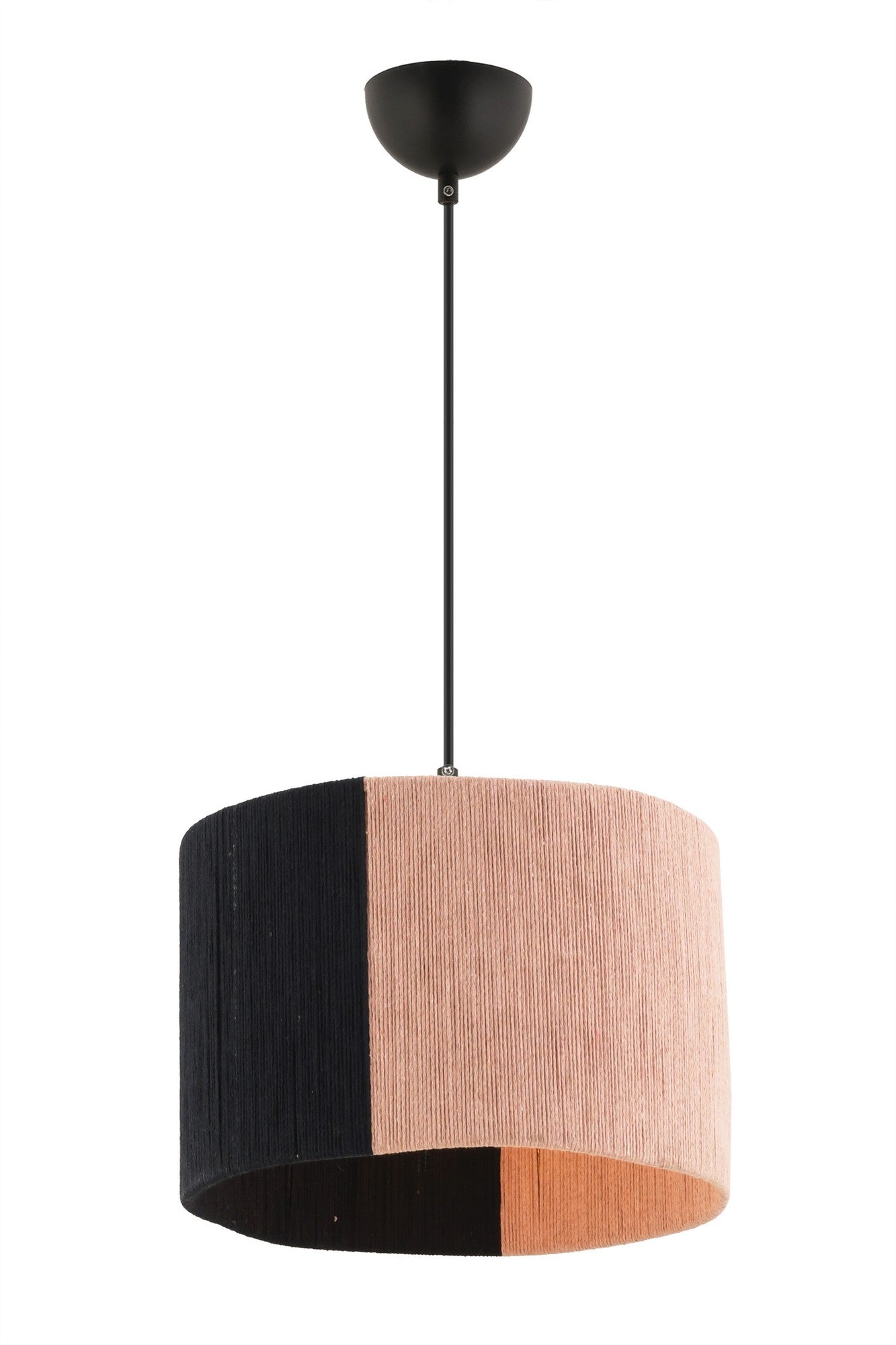 Candeeiro de Teto – 65 cm – Preto e Rosa – Metal e Juta