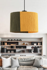 Candeeiro de Teto – 30 x 30 cm – Verde e Amarelo – Metal e Juta