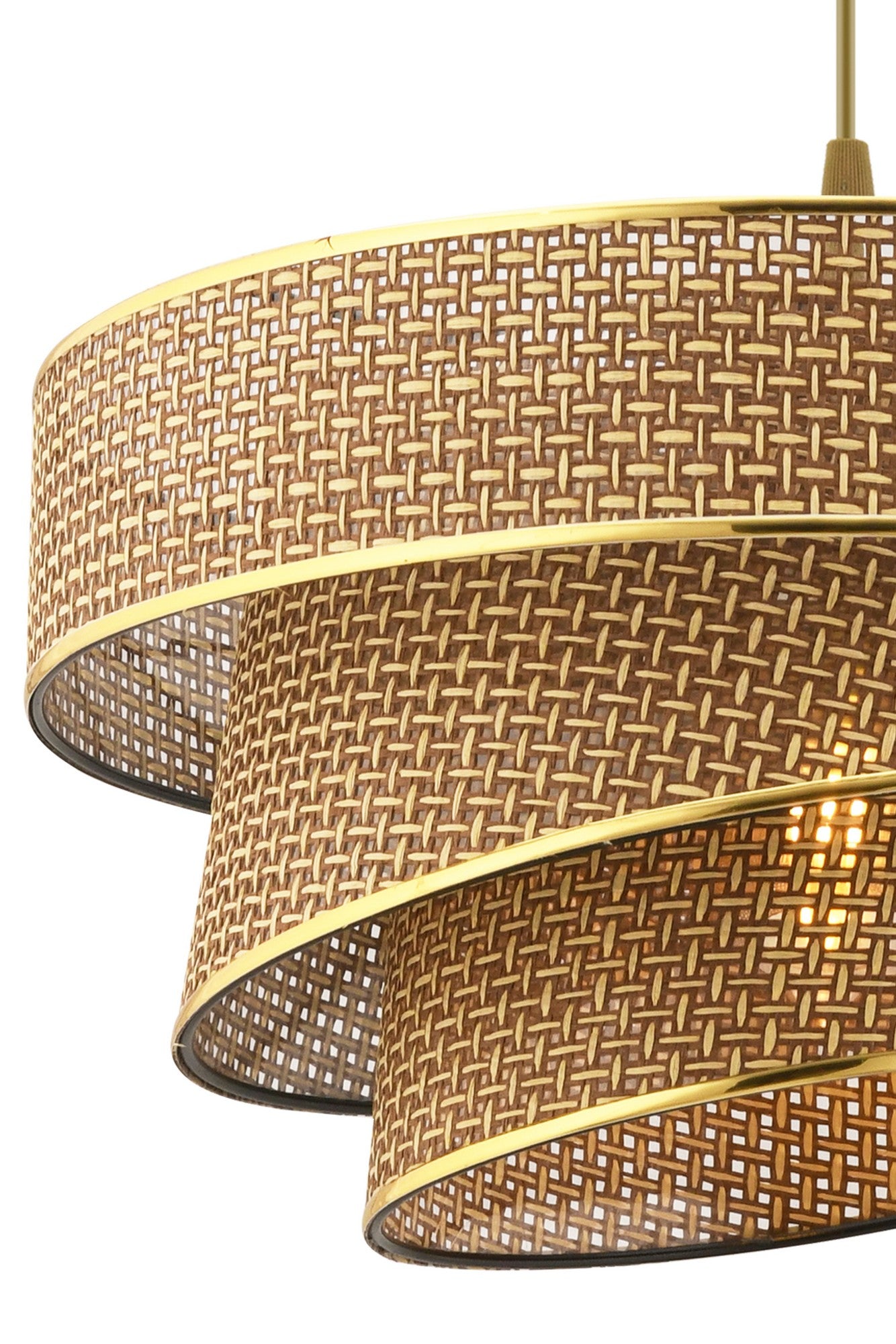 Candeeiro de Teto – 72 cm – Bege e Dourado – Metal e Algodão