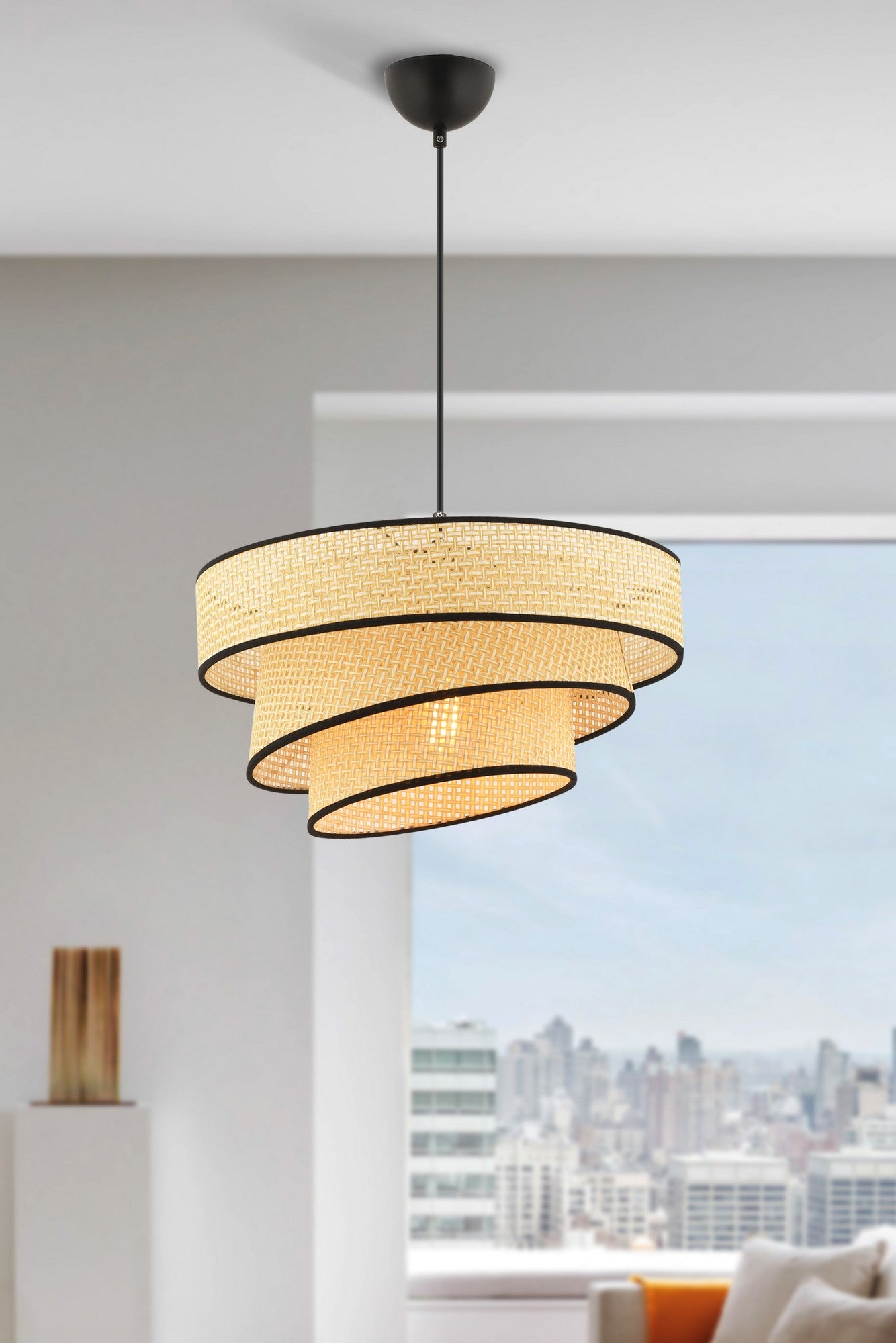 Candeeiro de Teto – 72 cm – Camel e Preto – Metal