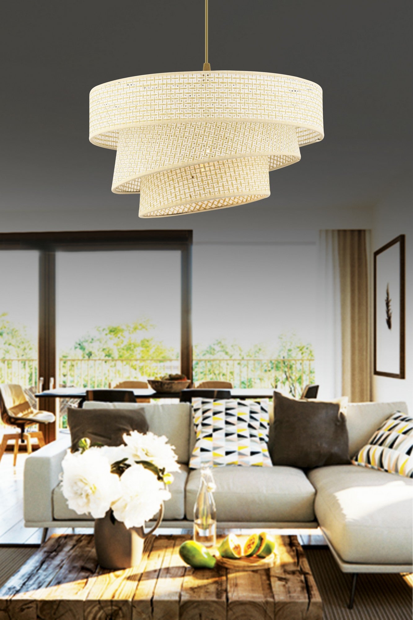 Candeeiro de Teto – 72 cm – Creme – Metal