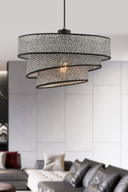 Candeeiro de Teto – 40 x 40 cm – Cinza e Preto – Metal e Algodão