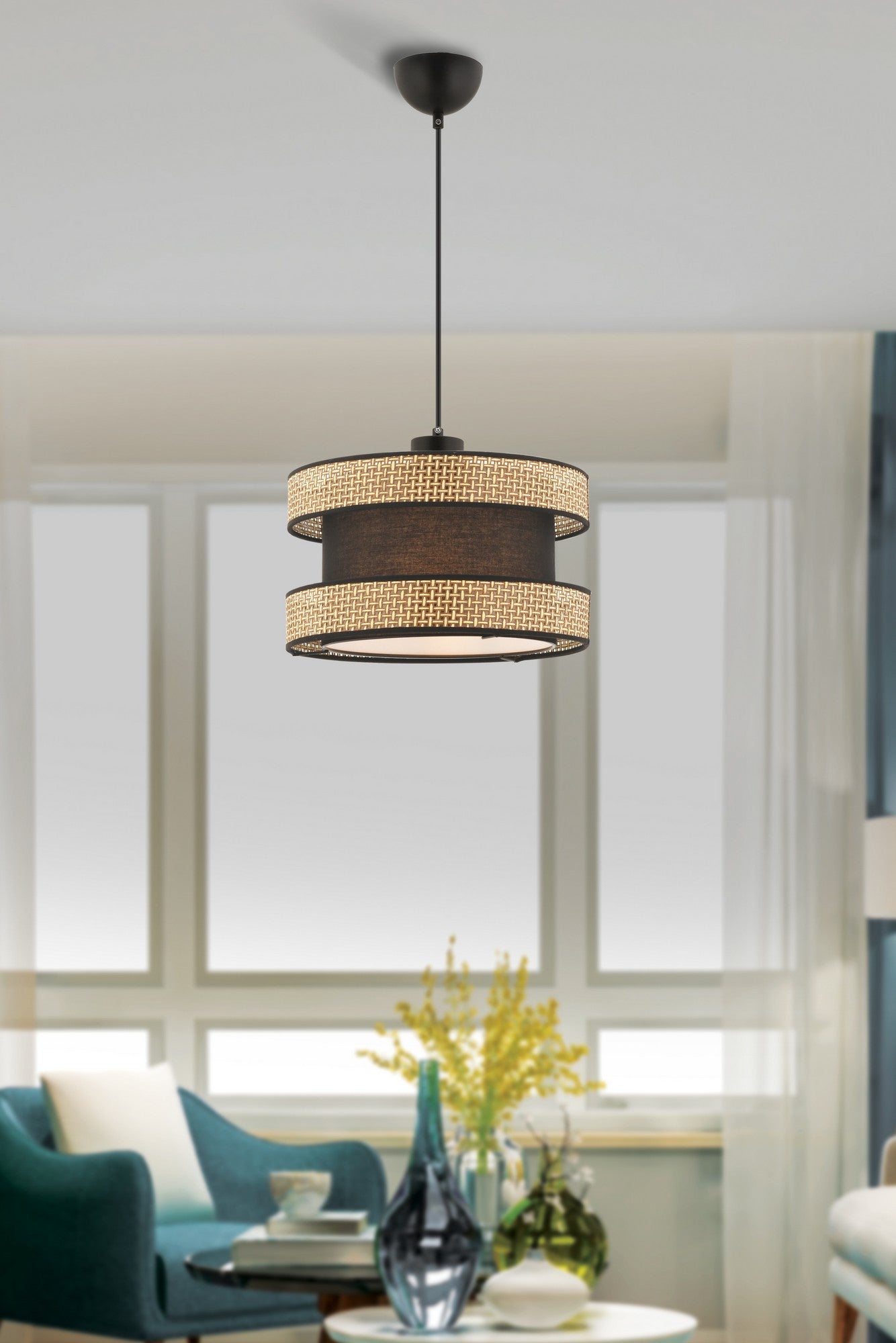 Candeeiro de Teto – 65 cm – Bege e Preto – Metal