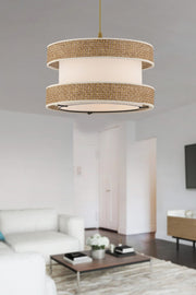 Candeeiro de Teto – 65 cm – Bege e Branco – Metal e Algodão