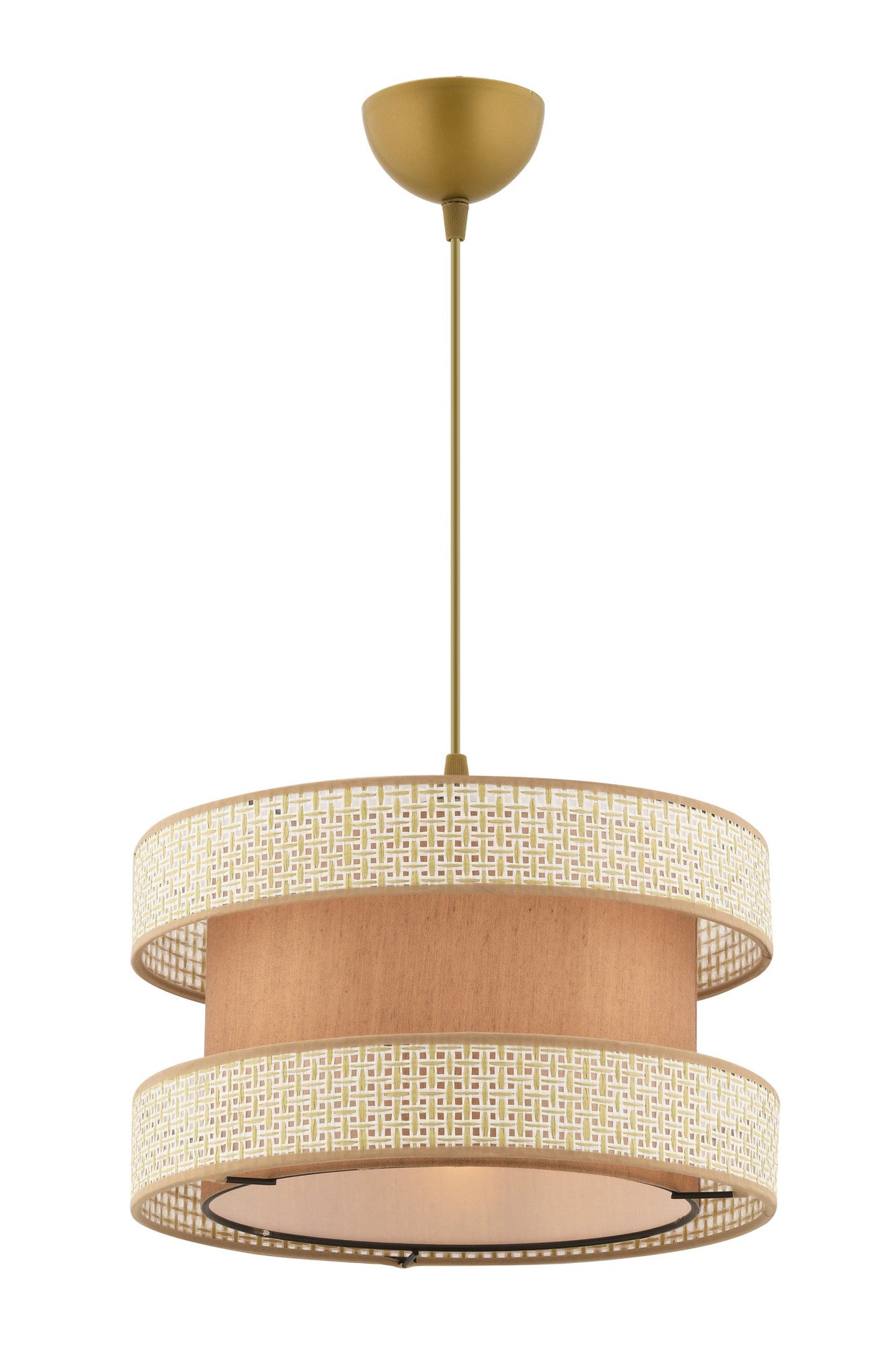 Candeeiro de Teto – 65 cm – Creme e Castanho – Metal e Algodão