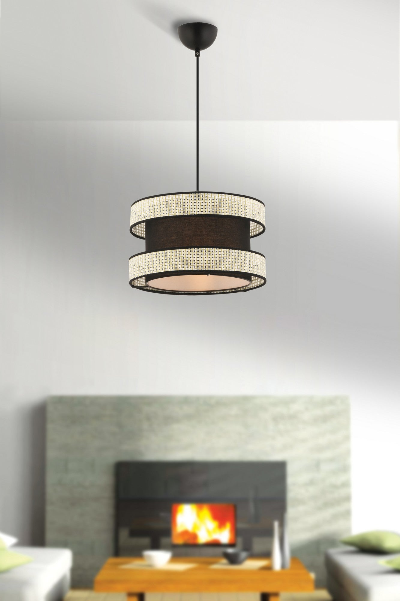 Candeeiro de Teto – 40 x 40 cm – Creme e Preto – Metal e Algodão