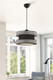 Candeeiro de Teto – 40 x 40 cm – Cinza e Preto – Metal e Algodão