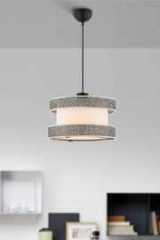 Candeeiro de Teto – 40 x 40 cm – Cinza e Branco – Metal e Algodão