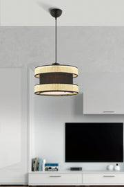 Candeeiro de Teto – 40 x 40 cm – Camel e Preto – Metal e Algodão