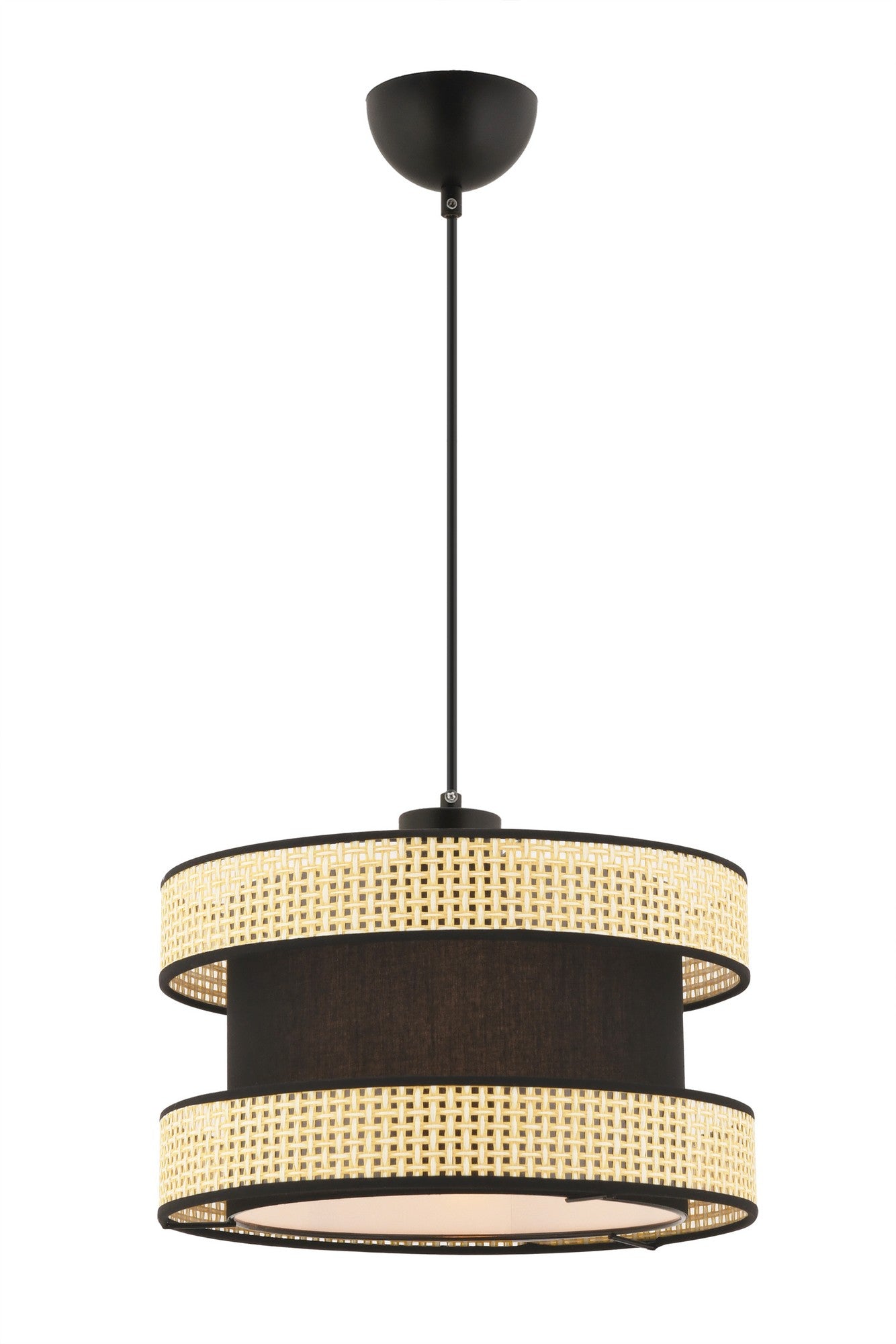 Candeeiro de Teto – 40 x 40 cm – Camel e Preto – Metal e Algodão