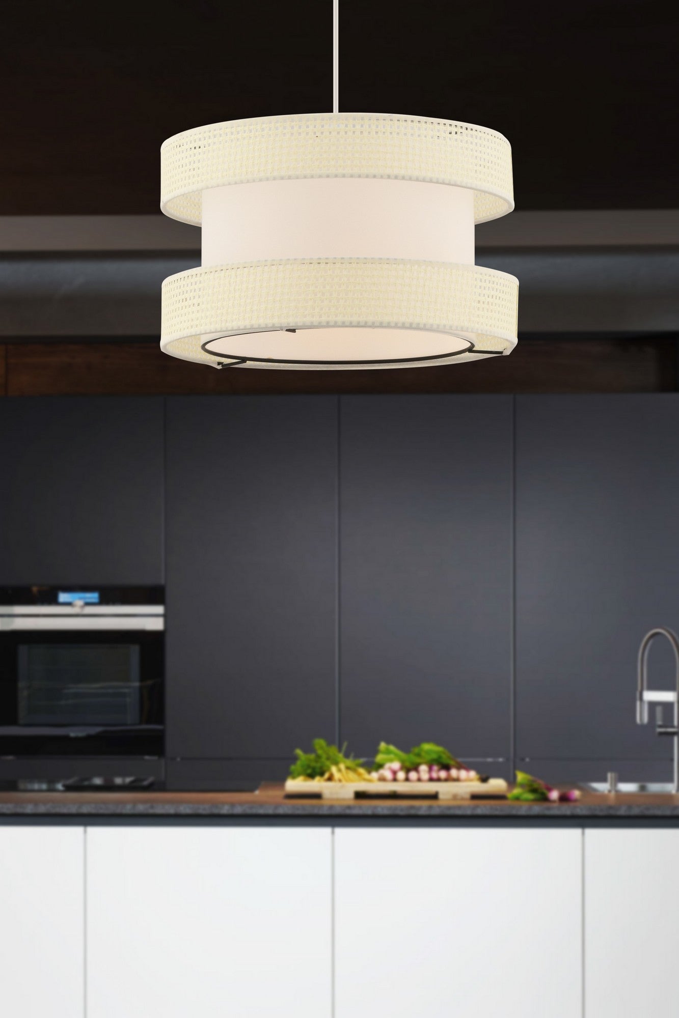 Candeeiro de Teto – 65 cm – Branco – Metal e Algodão