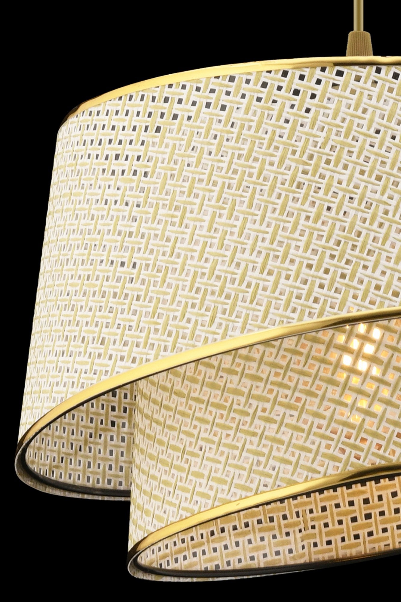 Candeeiro de Teto – 65 cm – Creme e Dourado – Metálico e Tecido