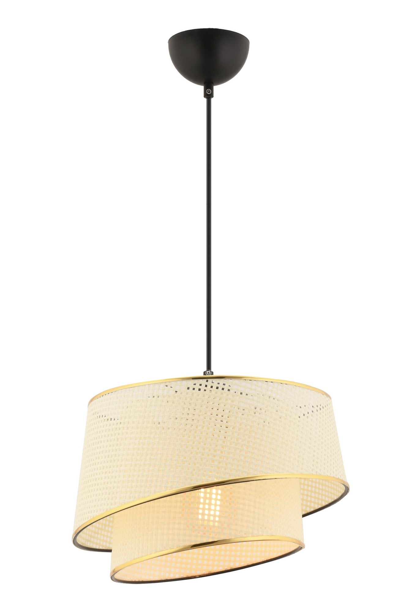 Candeeiro de Teto – 65 cm – Branco e Dourado – Metálico e Tecido