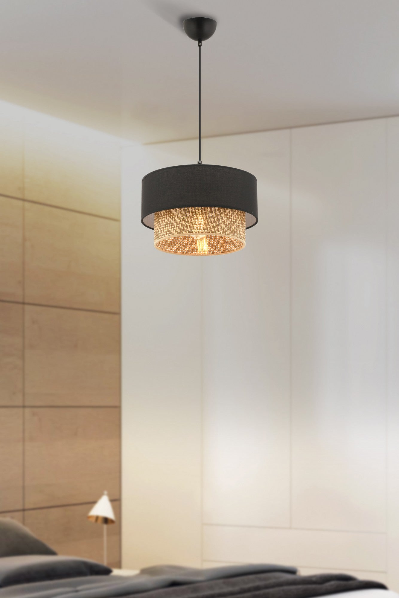 Candeeiro de Teto – 65 cm – Bege e Preto – Metálico