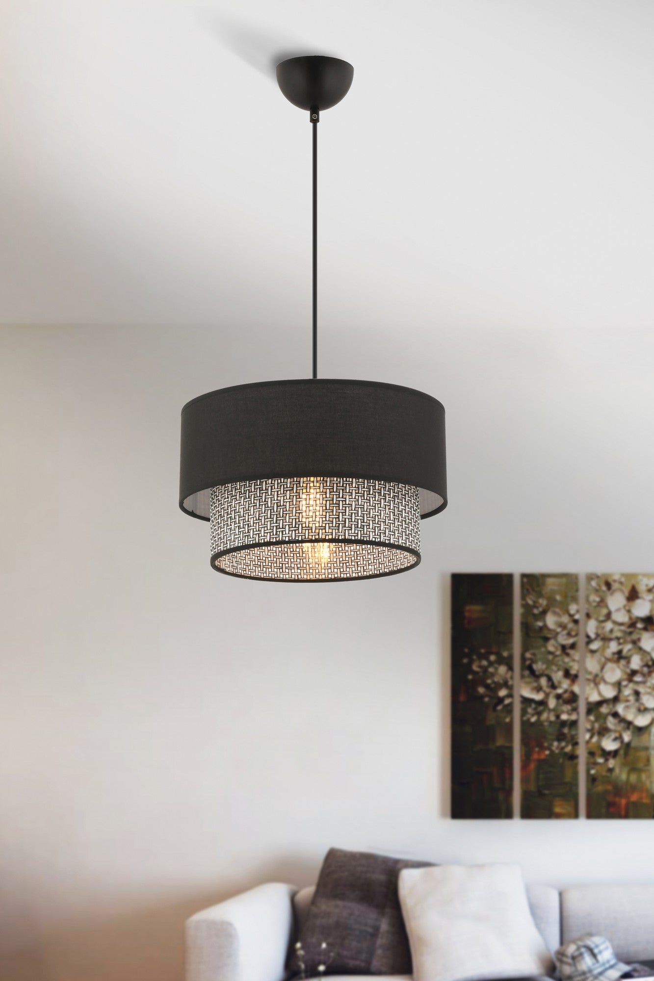 Candeeiro de Teto – 65 cm – Cinza e Preto – Metálico