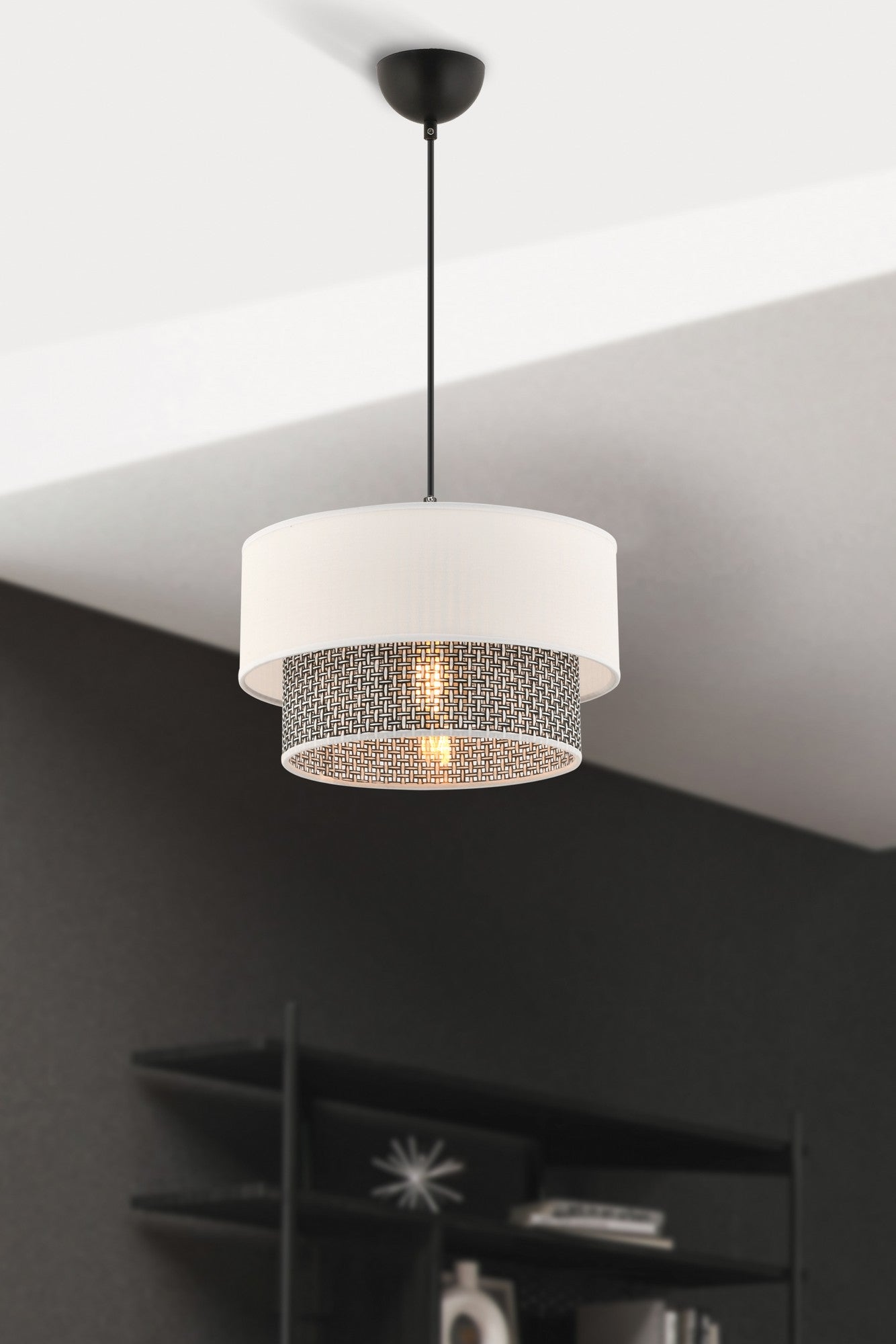 Candeeiro de Teto – 65 cm – Cinza e Branco – Metálico